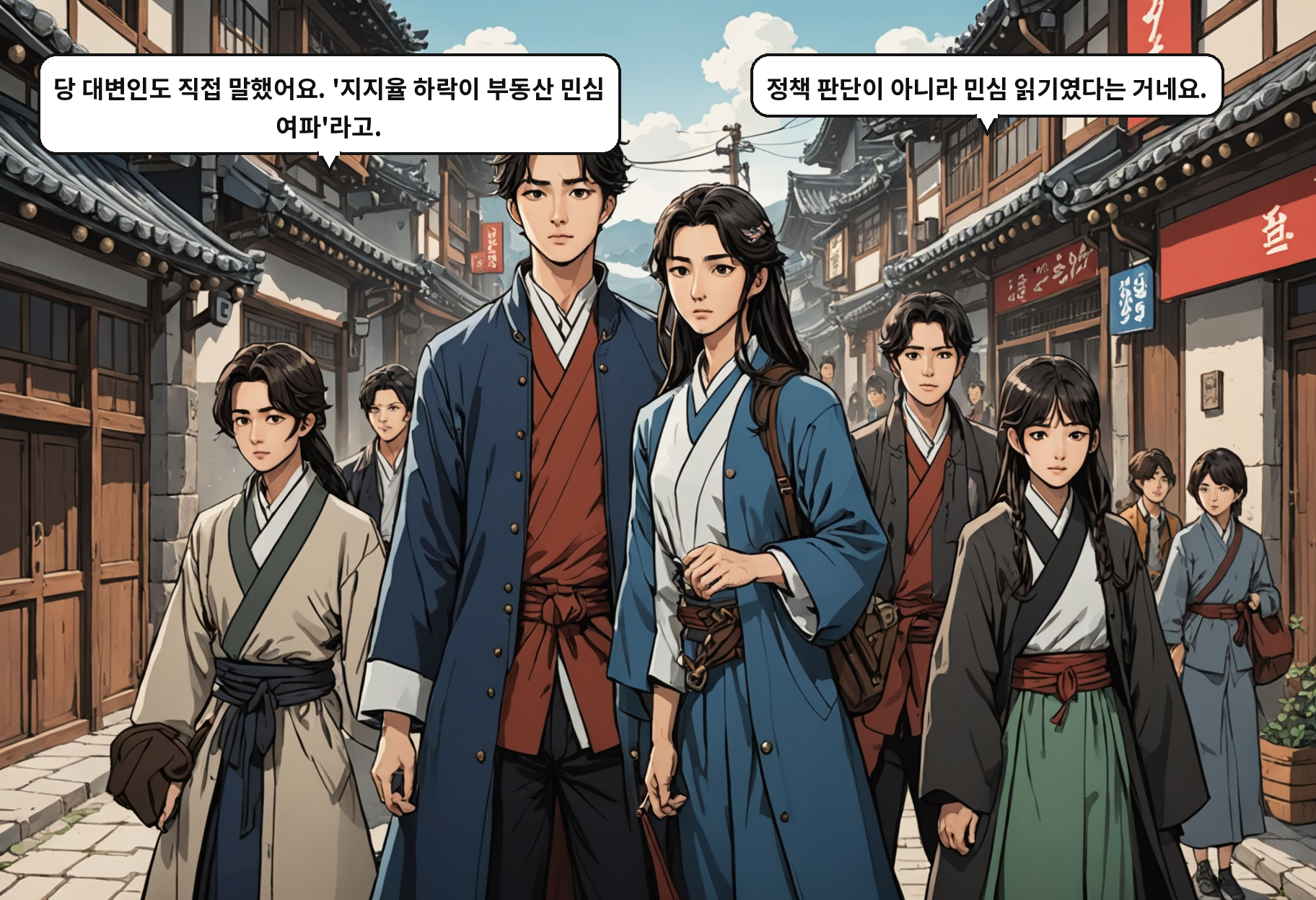 B: 당 대변인도 직접 말했어요. '지지율 하락이 부동산 민심 여파'라고. A: 정책 판단이 아니라 민심 읽기였다는 거네요.
