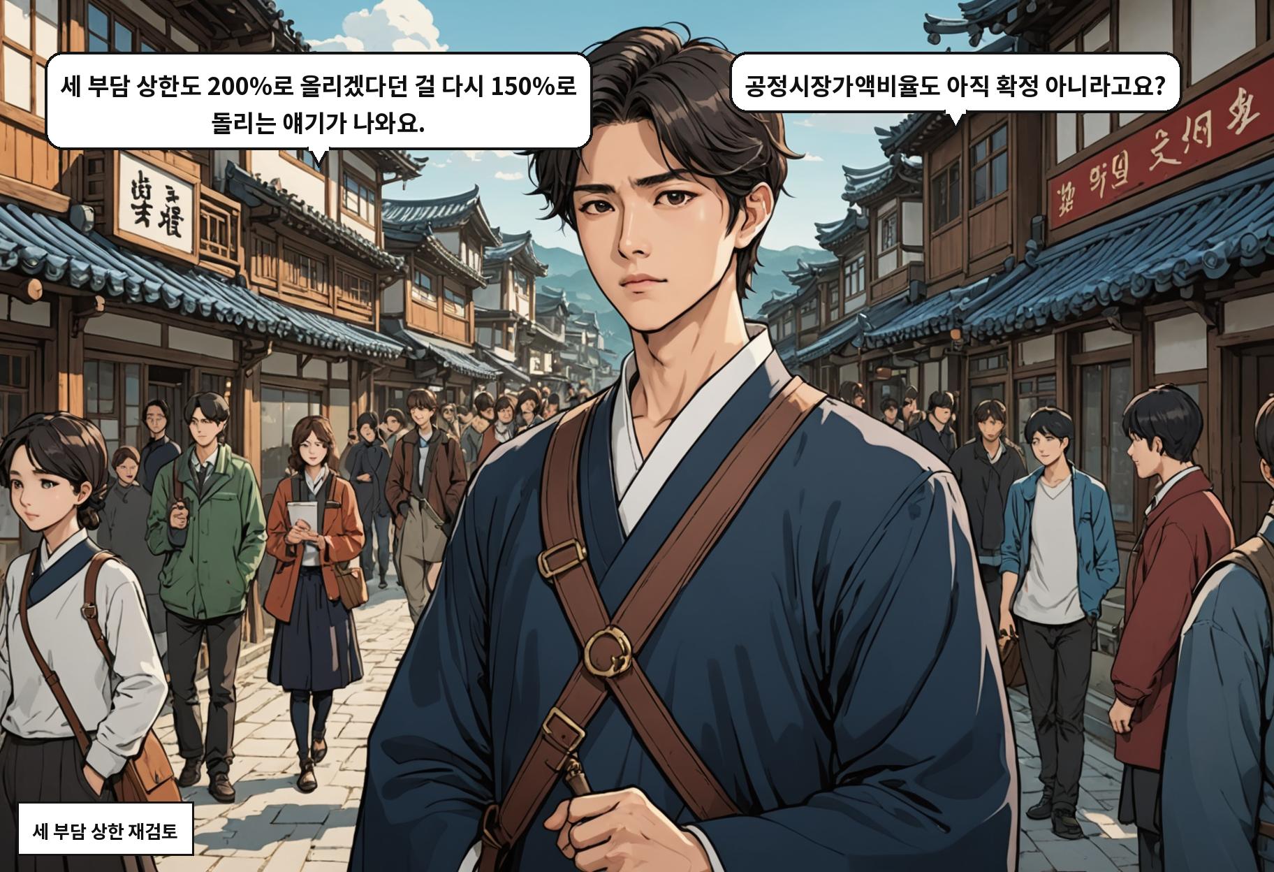 B: 세 부담 상한도 200%로 올리겠다던 걸 다시 150%로 돌리는 얘기가 나와요. A: 공정시장가액비율도 아직 확정 아니라고요?