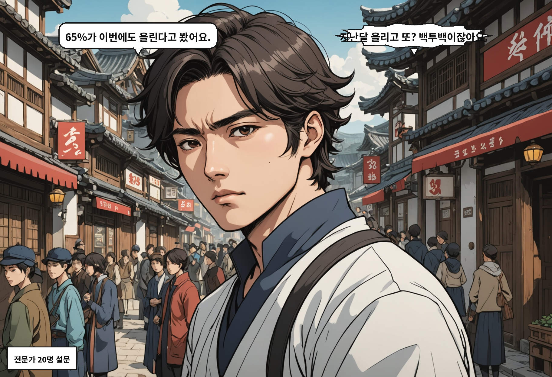 A: 65%가 이번에도 올린다고 봤어요. B: 지난달 올리고 또? 백투백이잖아요.