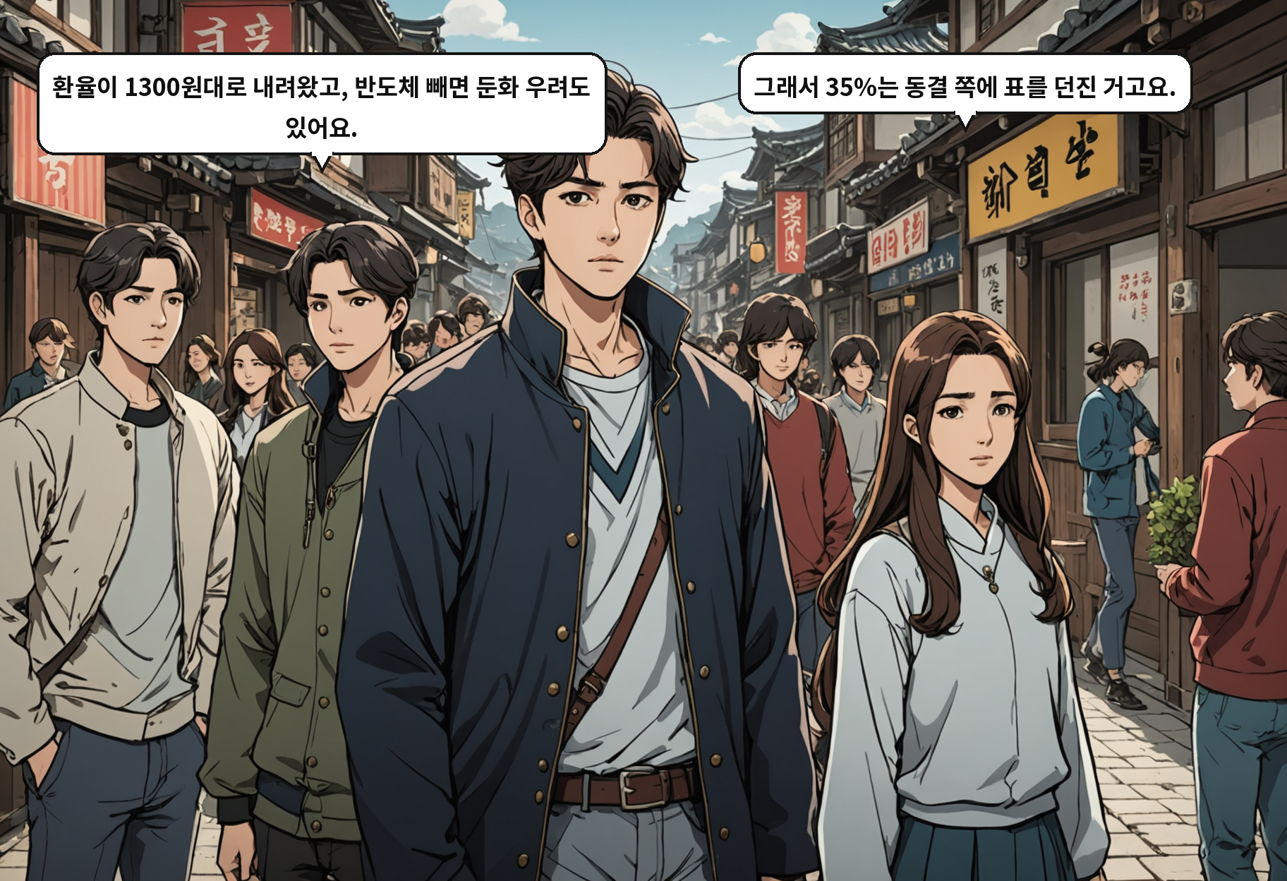 B: 환율이 1300원대로 내려왔고, 반도체 빼면 둔화 우려도 있어요. A: 그래서 35%는 동결 쪽에 표를 던진 거고요.