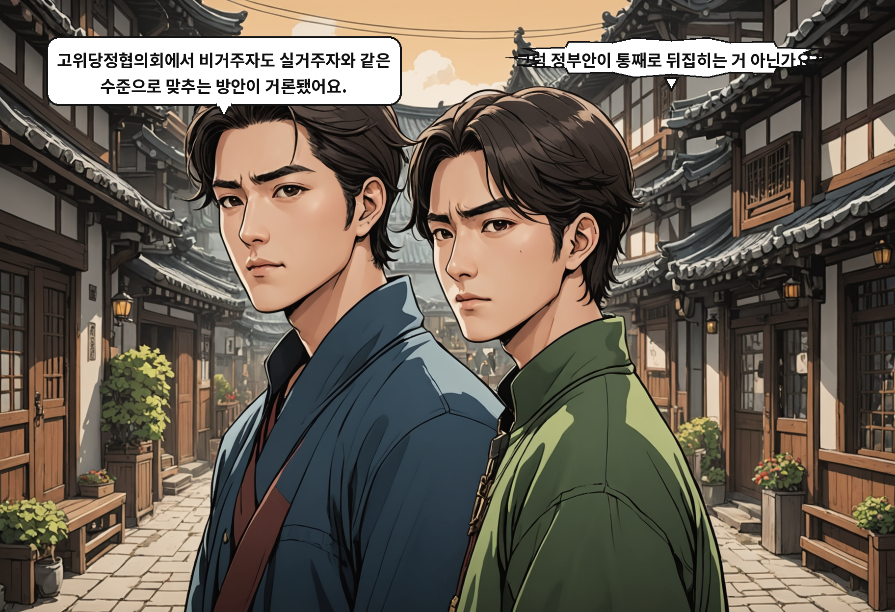 B: 고위당정협의회에서 비거주자도 실거주자와 같은 수준으로 맞추는 방안이 거론됐어요. A: 그럼 정부안이 통째로 뒤집히는 거 아닌가요?!