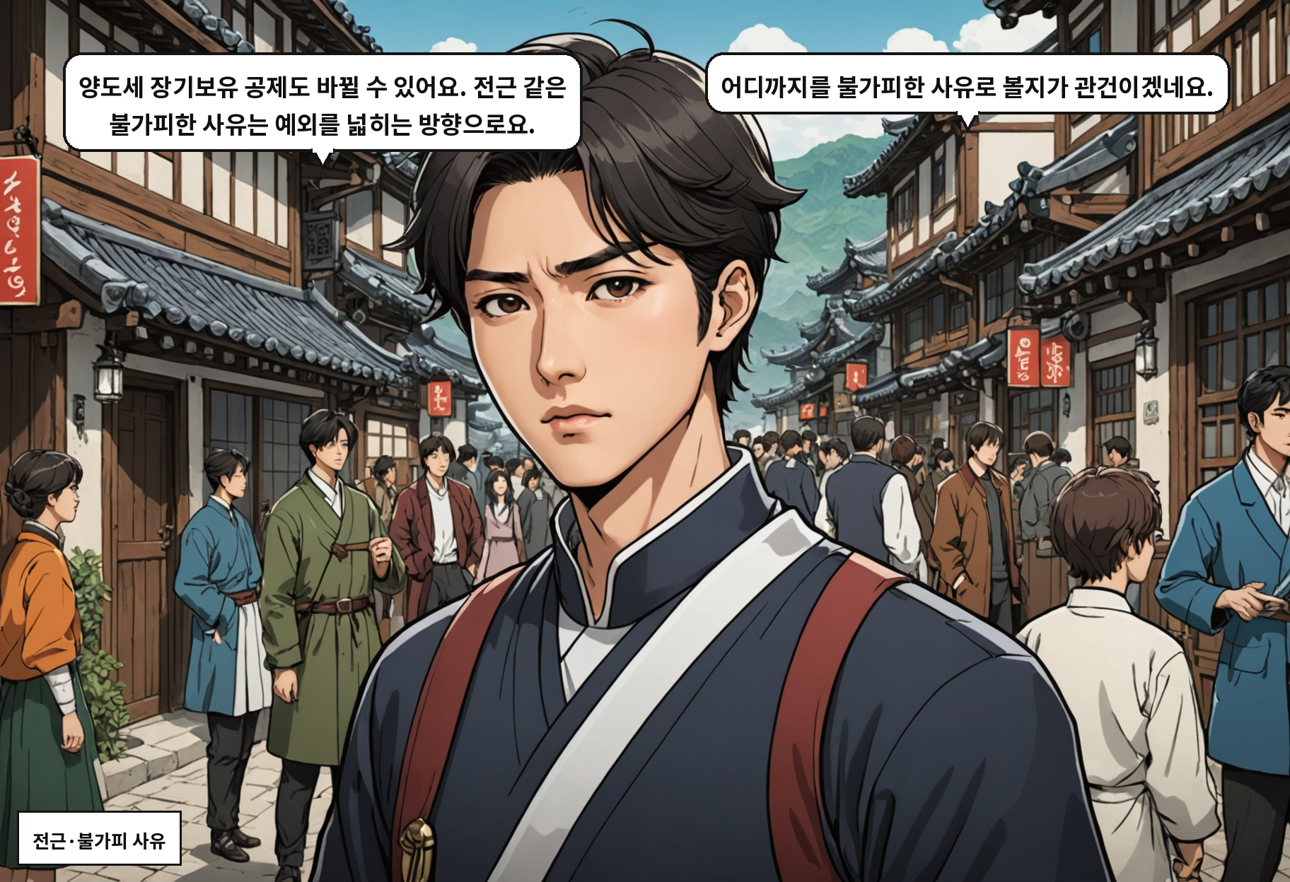 B: 양도세 장기보유 공제도 바뀔 수 있어요. 전근 같은 불가피한 사유는 예외를 넓히는 방향으로요. A: 어디까지를 불가피한 사유로 볼지가 관건이겠네요.