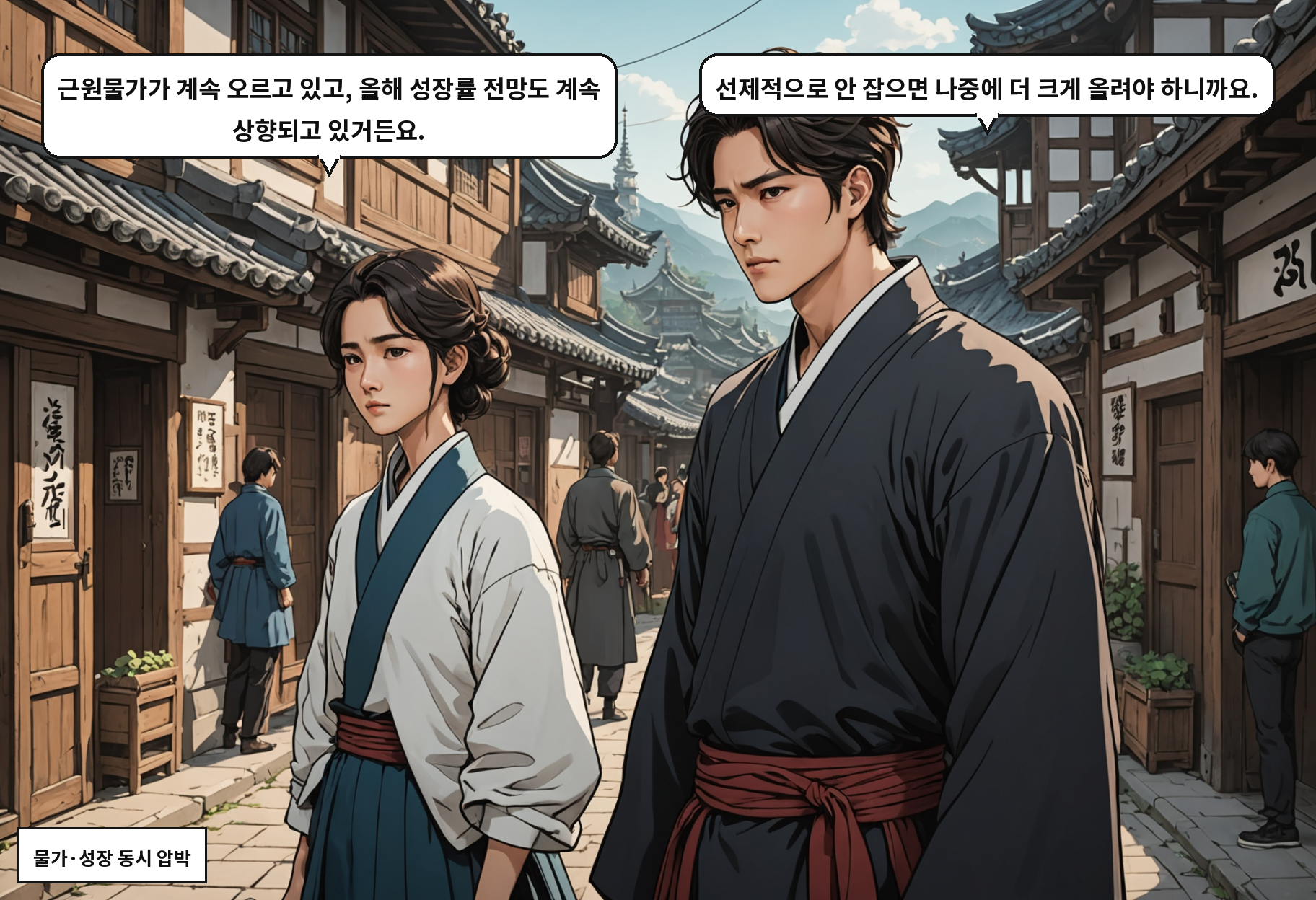 A: 근원물가가 계속 오르고 있고, 올해 성장률 전망도 계속 상향되고 있거든요. B: 선제적으로 안 잡으면 나중에 더 크게 올려야 하니까요.