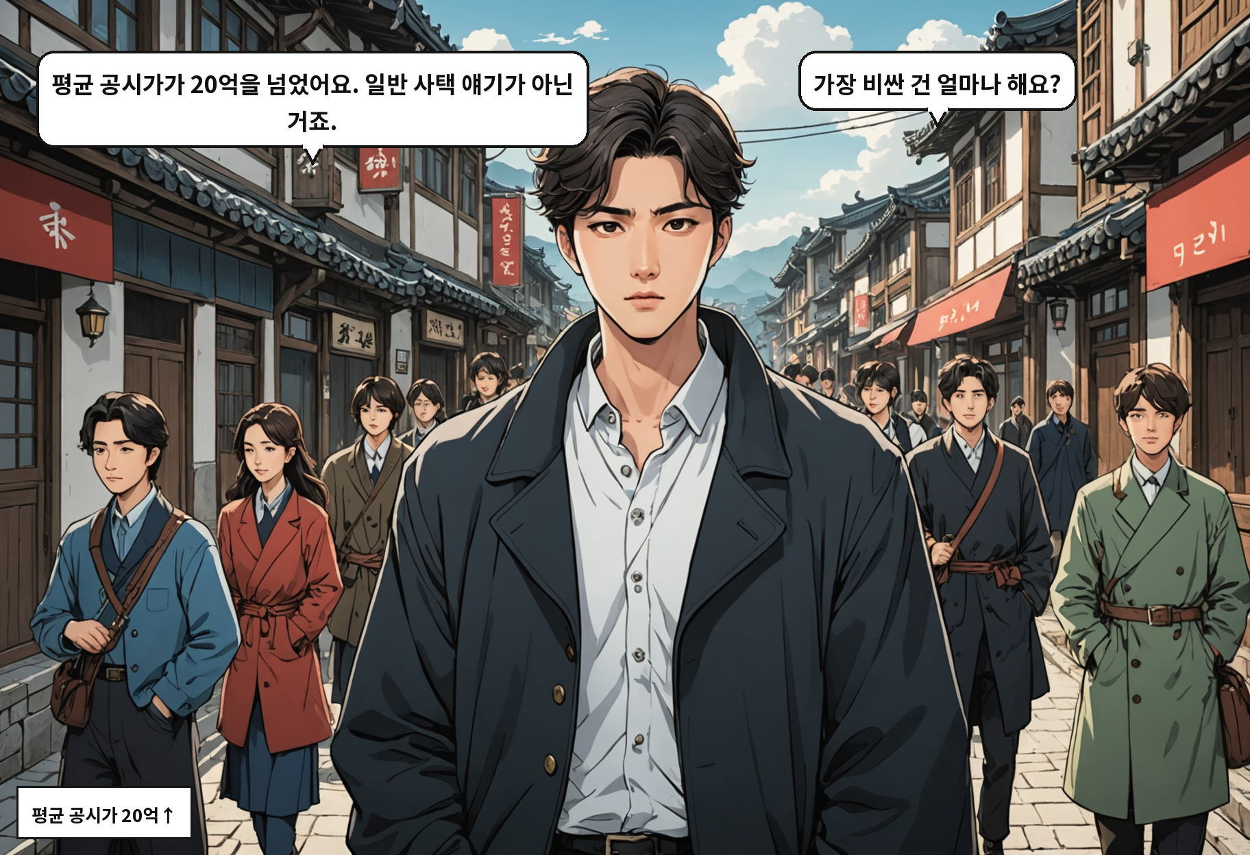 A: 평균 공시가가 20억을 넘었어요. 일반 사택 얘기가 아닌 거죠. B: 가장 비싼 건 얼마나 해요?