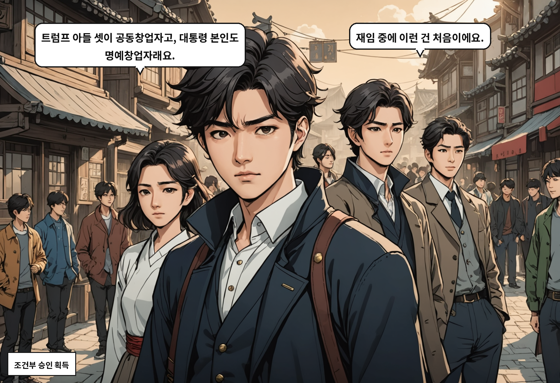 A: 트럼프 아들 셋이 공동창업자고, 대통령 본인도 명예창업자래요. B: 재임 중에 이런 건 처음이에요.