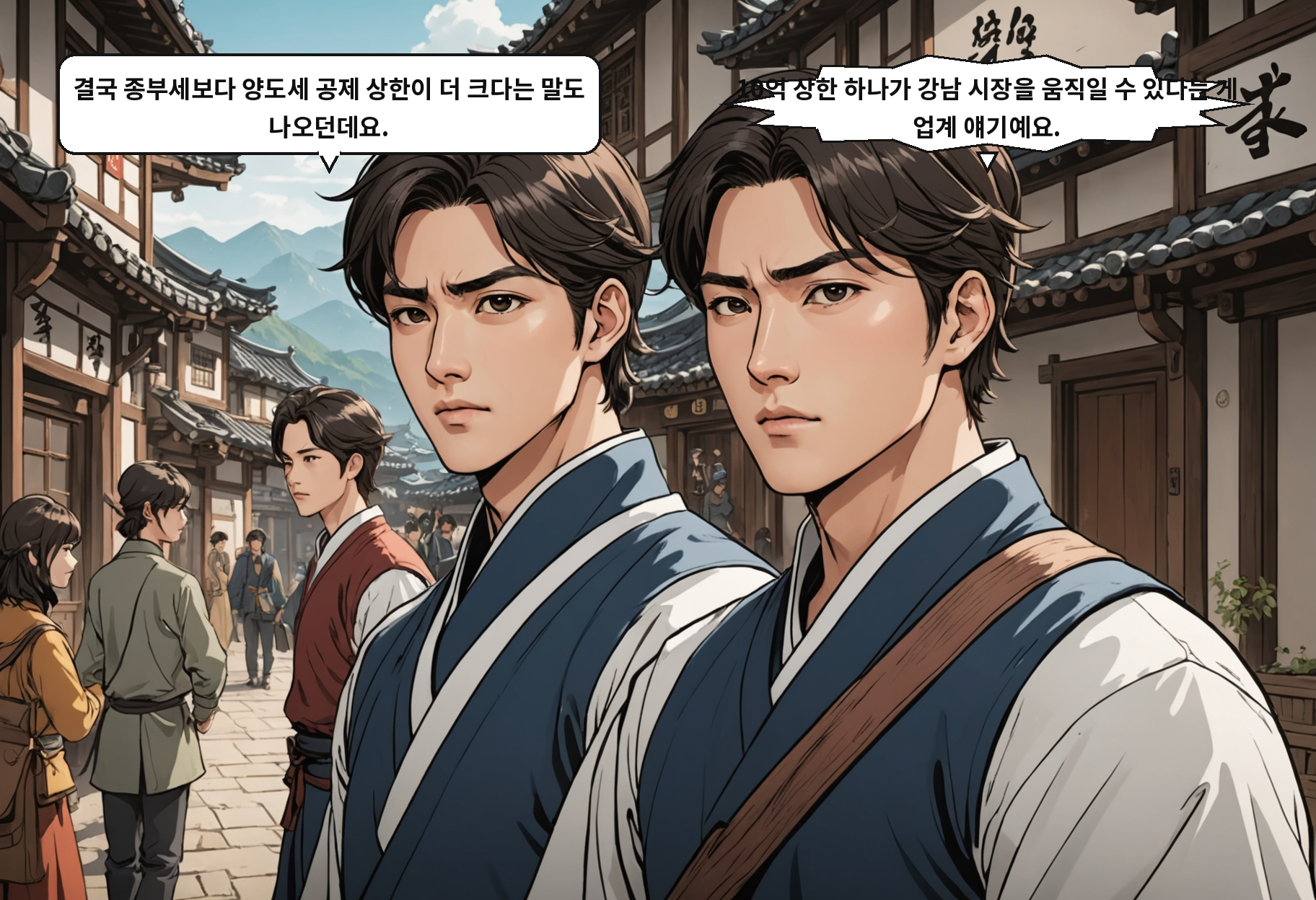 A: 결국 종부세보다 양도세 공제 상한이 더 크다는 말도 나오던데요. B: 10억 상한 하나가 강남 시장을 움직일 수 있다는 게 업계 얘기예요.