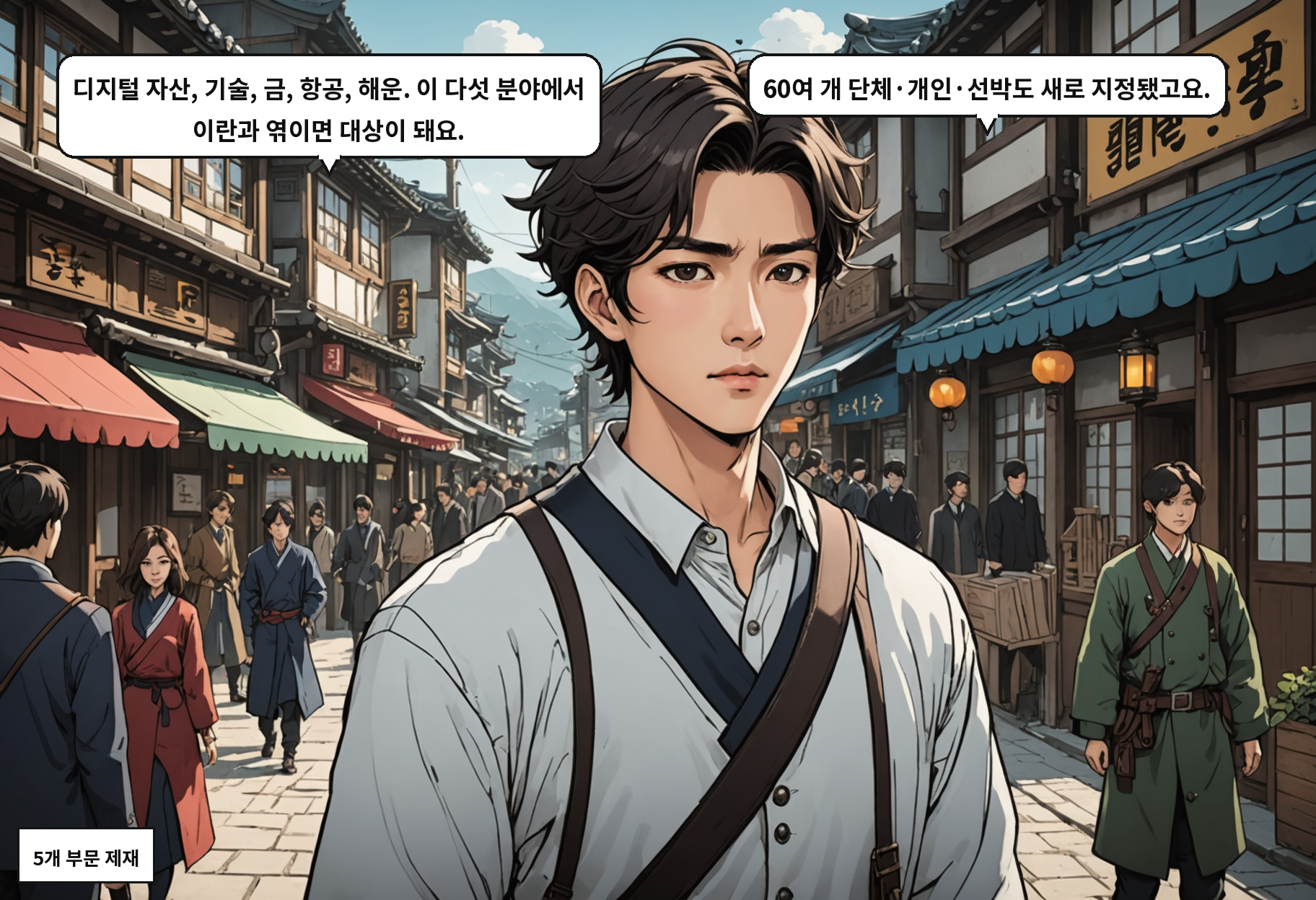 B: 디지털 자산, 기술, 금, 항공, 해운. 이 다섯 분야에서 이란과 엮이면 대상이 돼요. A: 60여 개 단체·개인·선박도 새로 지정됐고요.