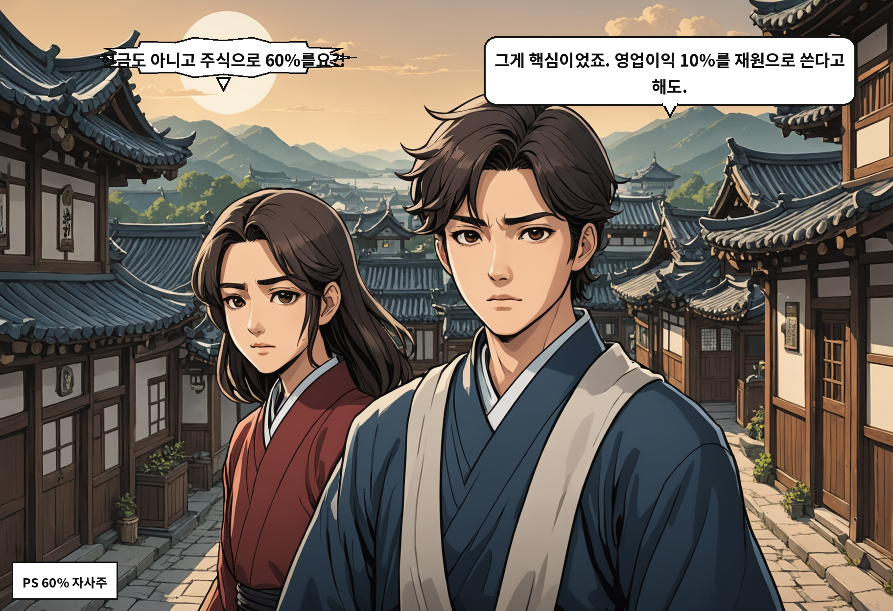 A: 현금도 아니고 주식으로 60%를요?! B: 그게 핵심이었죠. 영업이익 10%를 재원으로 쓴다고 해도.