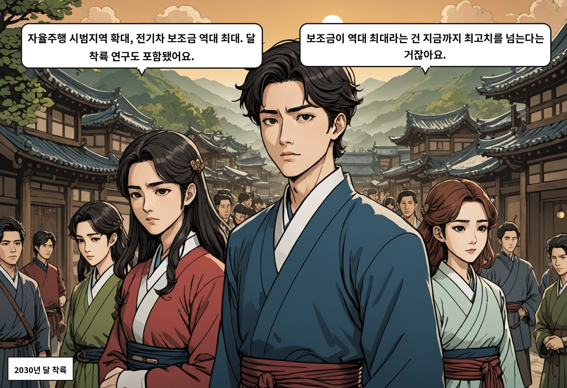 B: 자율주행 시범지역 확대, 전기차 보조금 역대 최대. 달 착륙 연구도 포함됐어요. A: 보조금이 역대 최대라는 건 지금까지 최고치를 넘는다는 거잖아요.
