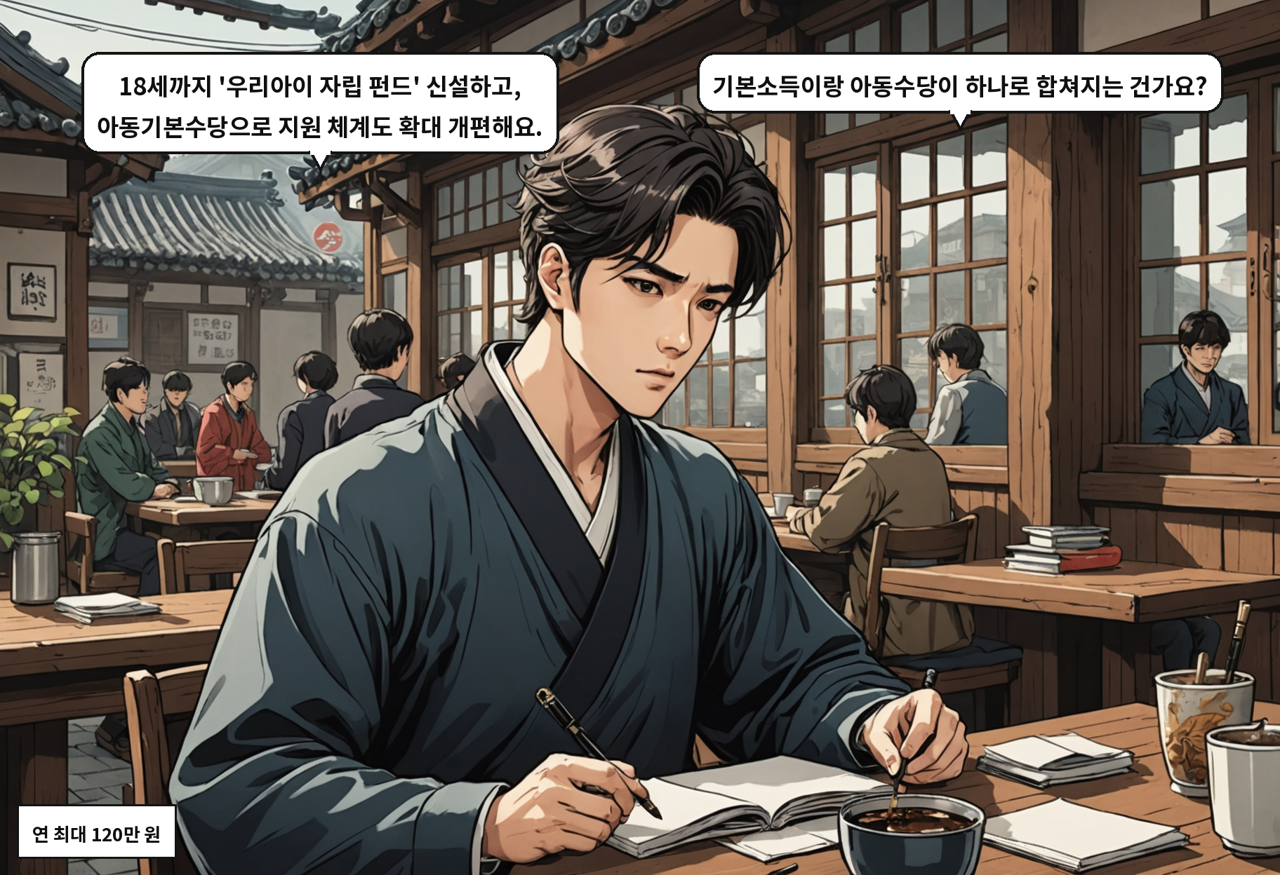 B: 18세까지 '우리아이 자립 펀드' 신설하고, 아동기본수당으로 지원 체계도 확대 개편해요. A: 기본소득이랑 아동수당이 하나로 합쳐지는 건가요?