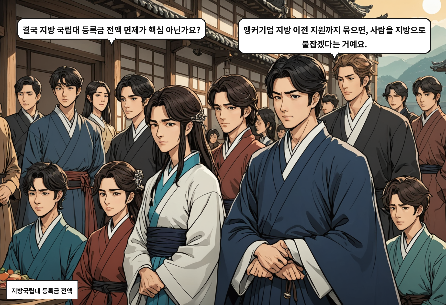 A: 결국 지방 국립대 등록금 전액 면제가 핵심 아닌가요? B: 앵커기업 지방 이전 지원까지 묶으면, 사람을 지방으로 붙잡겠다는 거예요.