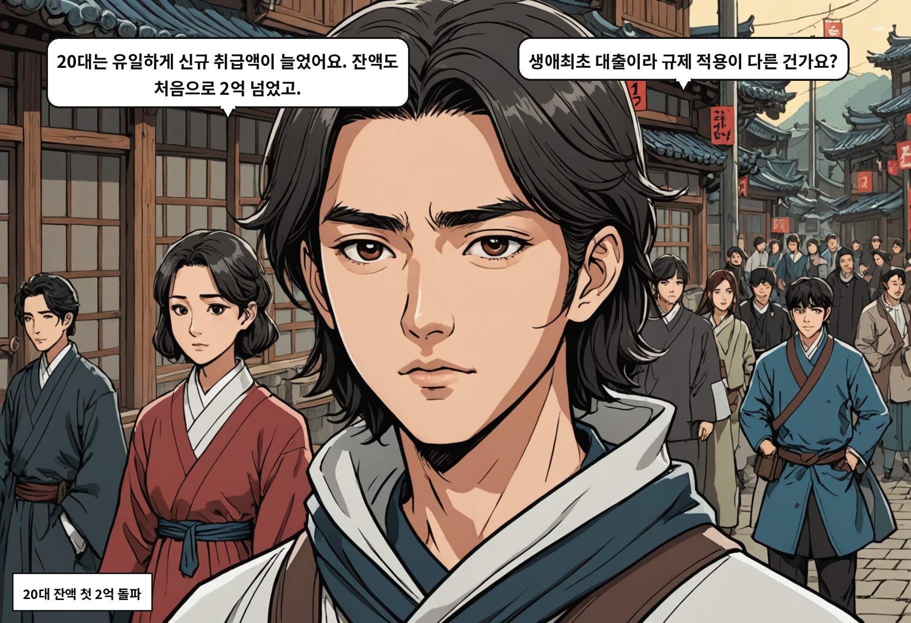 B: 20대는 유일하게 신규 취급액이 늘었어요. 잔액도 처음으로 2억 넘었고. A: 생애최초 대출이라 규제 적용이 다른 건가요?