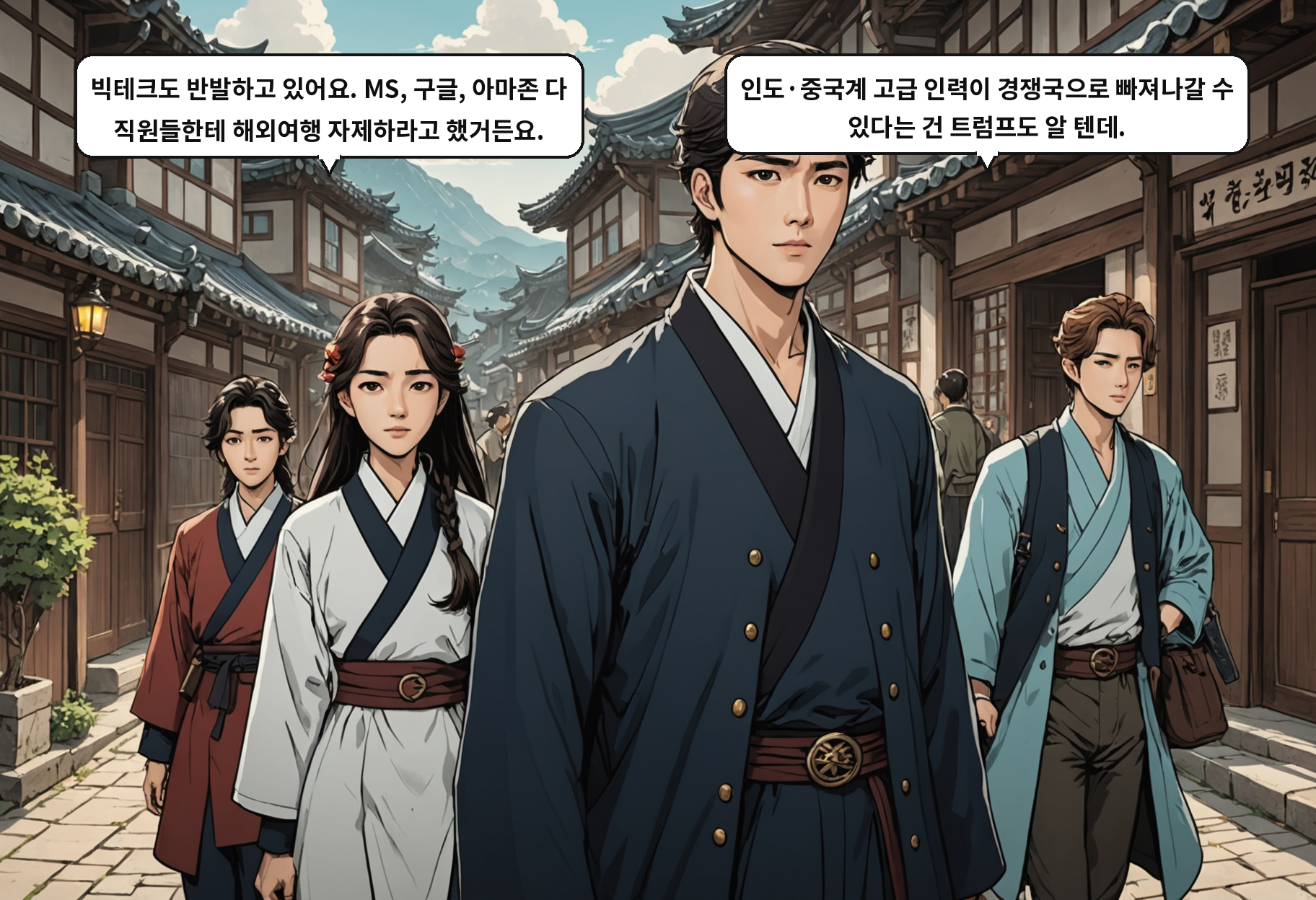 A: 빅테크도 반발하고 있어요. MS, 구글, 아마존 다 직원들한테 해외여행 자제하라고 했거든요. B: 인도·중국계 고급 인력이 경쟁국으로 빠져나갈 수 있다는 건 트럼프도 알 텐데.