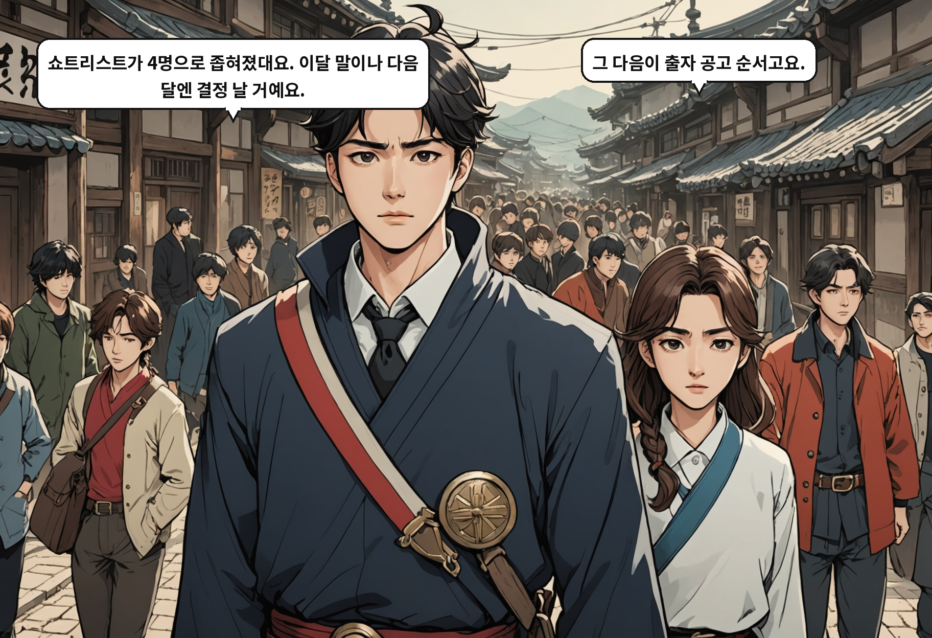 B: 쇼트리스트가 4명으로 좁혀졌대요. 이달 말이나 다음 달엔 결정 날 거예요. A: 그 다음이 출자 공고 순서고요.