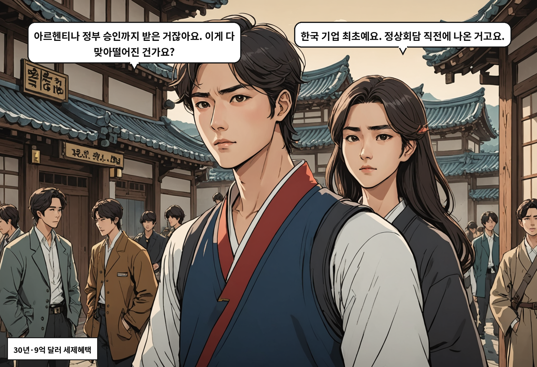 B: 아르헨티나 정부 승인까지 받은 거잖아요. 이게 다 맞아떨어진 건가요? A: 한국 기업 최초예요. 정상회담 직전에 나온 거고요.