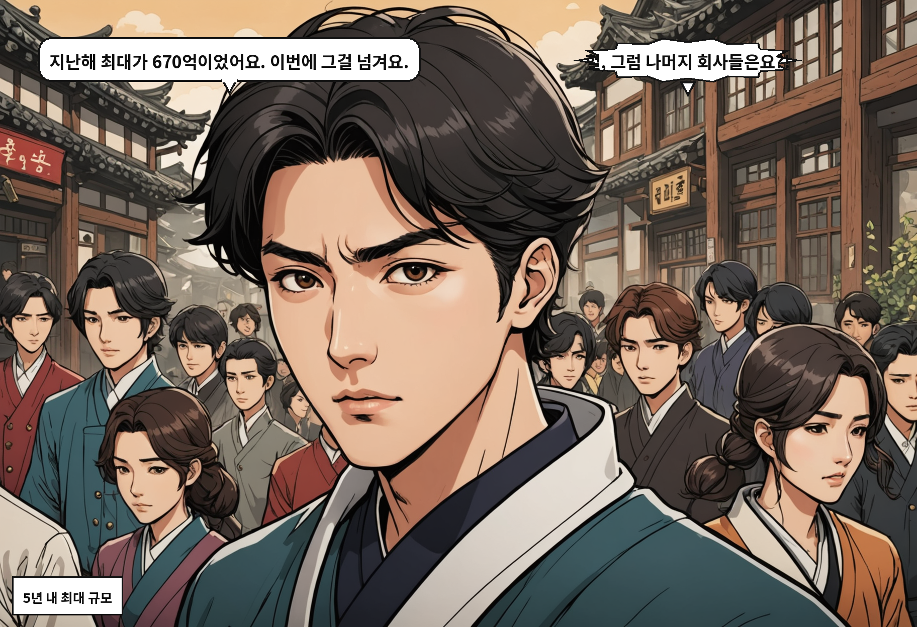 B: 지난해 최대가 670억이었어요. 이번에 그걸 넘겨요. A: 헐, 그럼 나머지 회사들은요?!