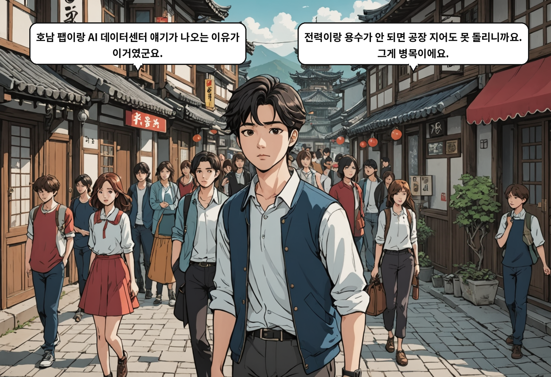 B: 호남 팹이랑 AI 데이터센터 얘기가 나오는 이유가 이거였군요. A: 전력이랑 용수가 안 되면 공장 지어도 못 돌리니까요. 그게 병목이에요.