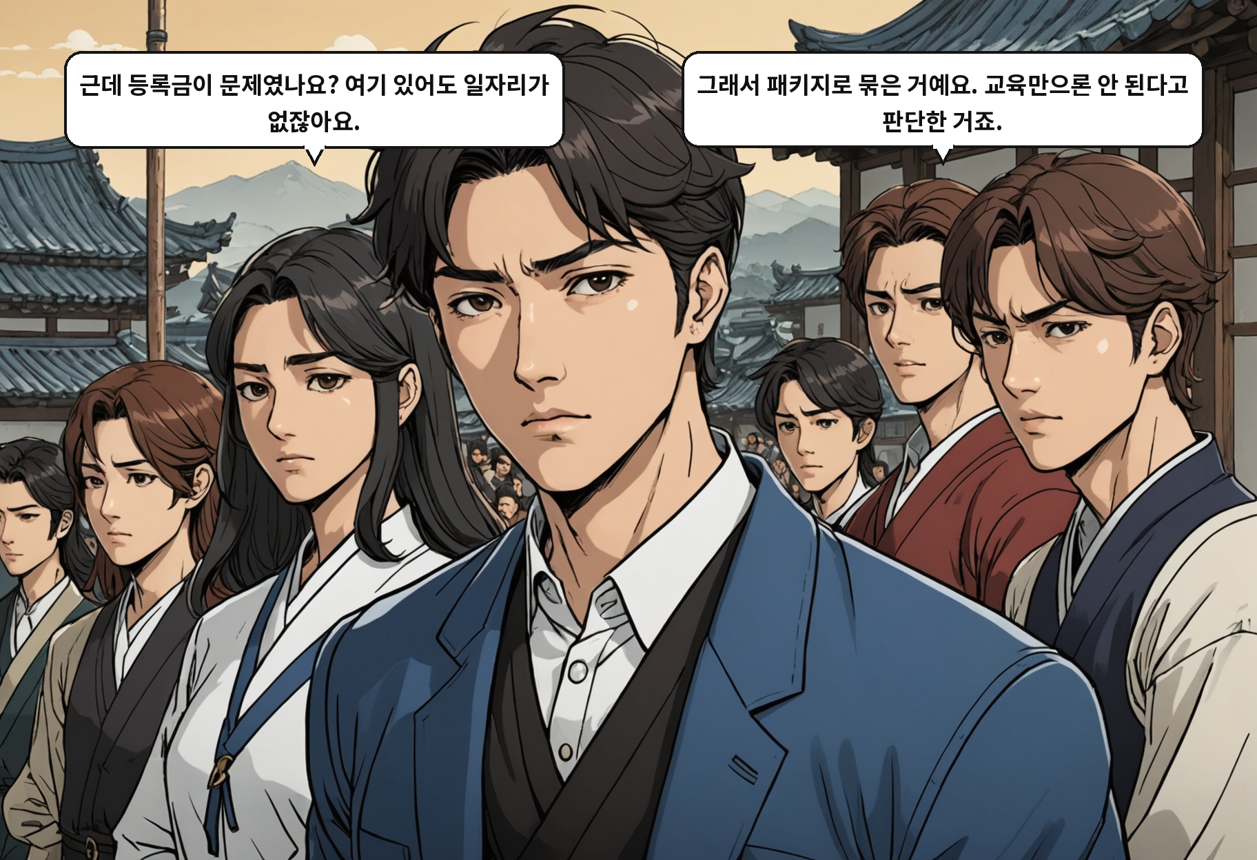 A: 근데 등록금이 문제였나요? 여기 있어도 일자리가 없잖아요. B: 그래서 패키지로 묶은 거예요. 교육만으론 안 된다고 판단한 거죠.