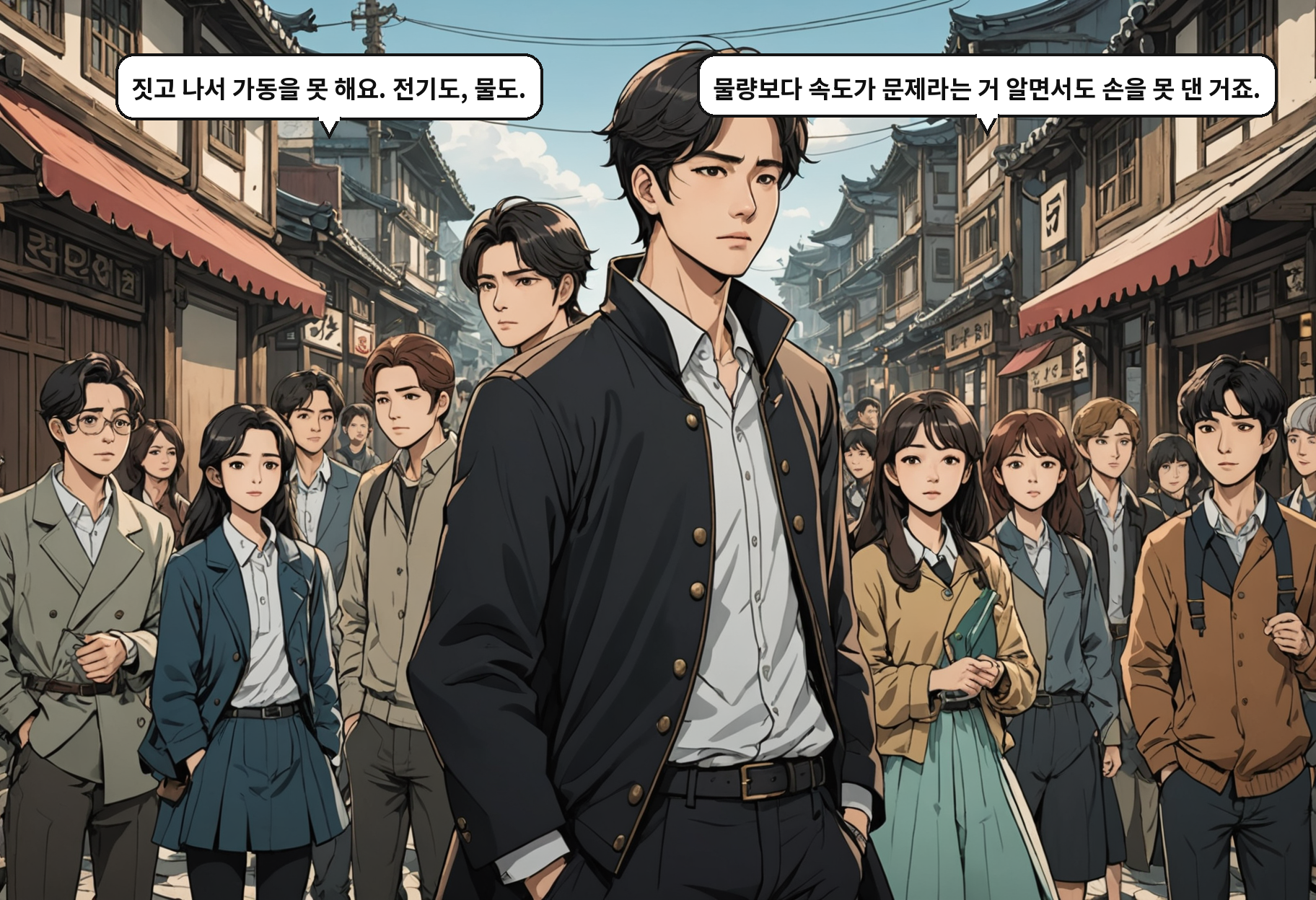 A: 짓고 나서 가동을 못 해요. 전기도, 물도. B: 물량보다 속도가 문제라는 거 알면서도 손을 못 댄 거죠.