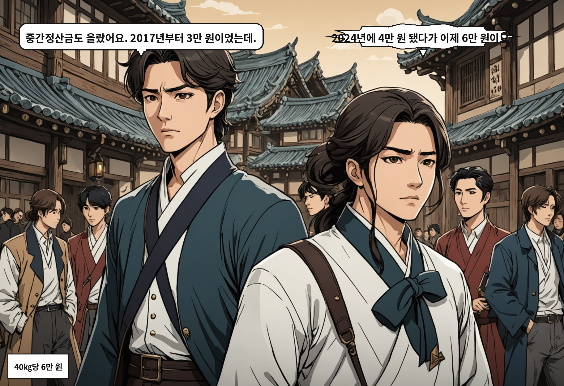 A: 중간정산금도 올랐어요. 2017년부터 3만 원이었는데. B: 2024년에 4만 원 됐다가 이제 6만 원이요?