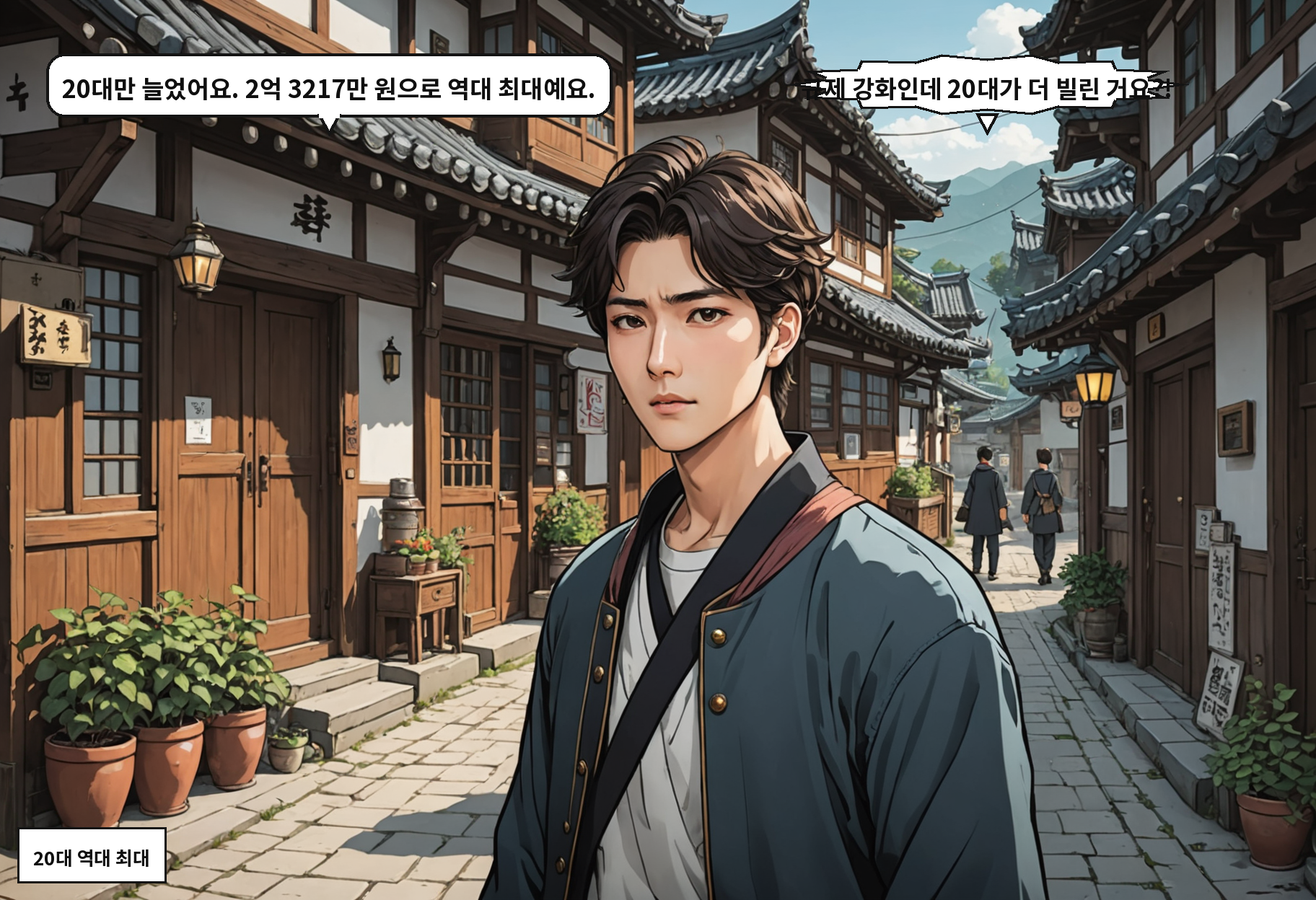 B: 20대만 늘었어요. 2억 3217만 원으로 역대 최대예요. A: 규제 강화인데 20대가 더 빌린 거요?!
