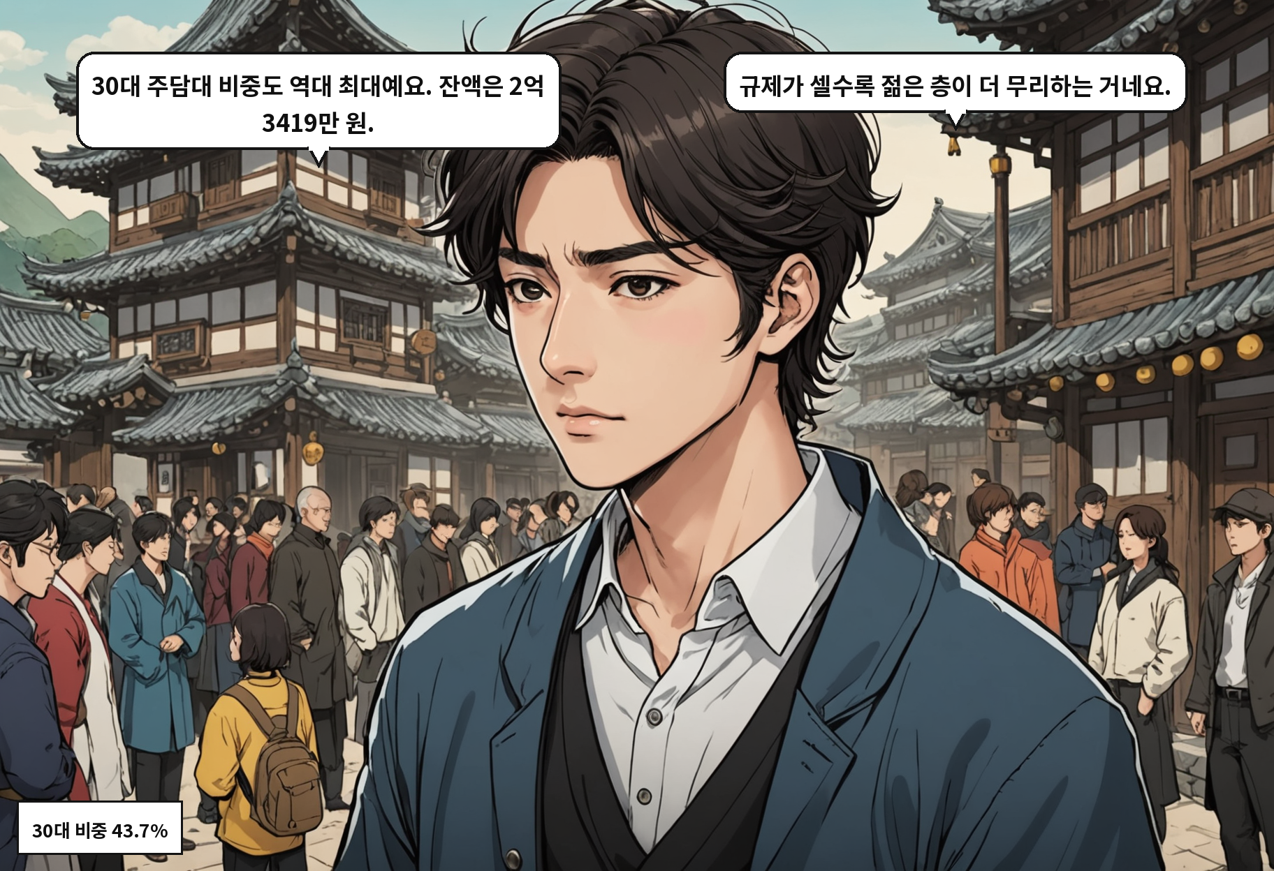 B: 30대 주담대 비중도 역대 최대예요. 잔액은 2억 3419만 원. A: 규제가 셀수록 젊은 층이 더 무리하는 거네요.