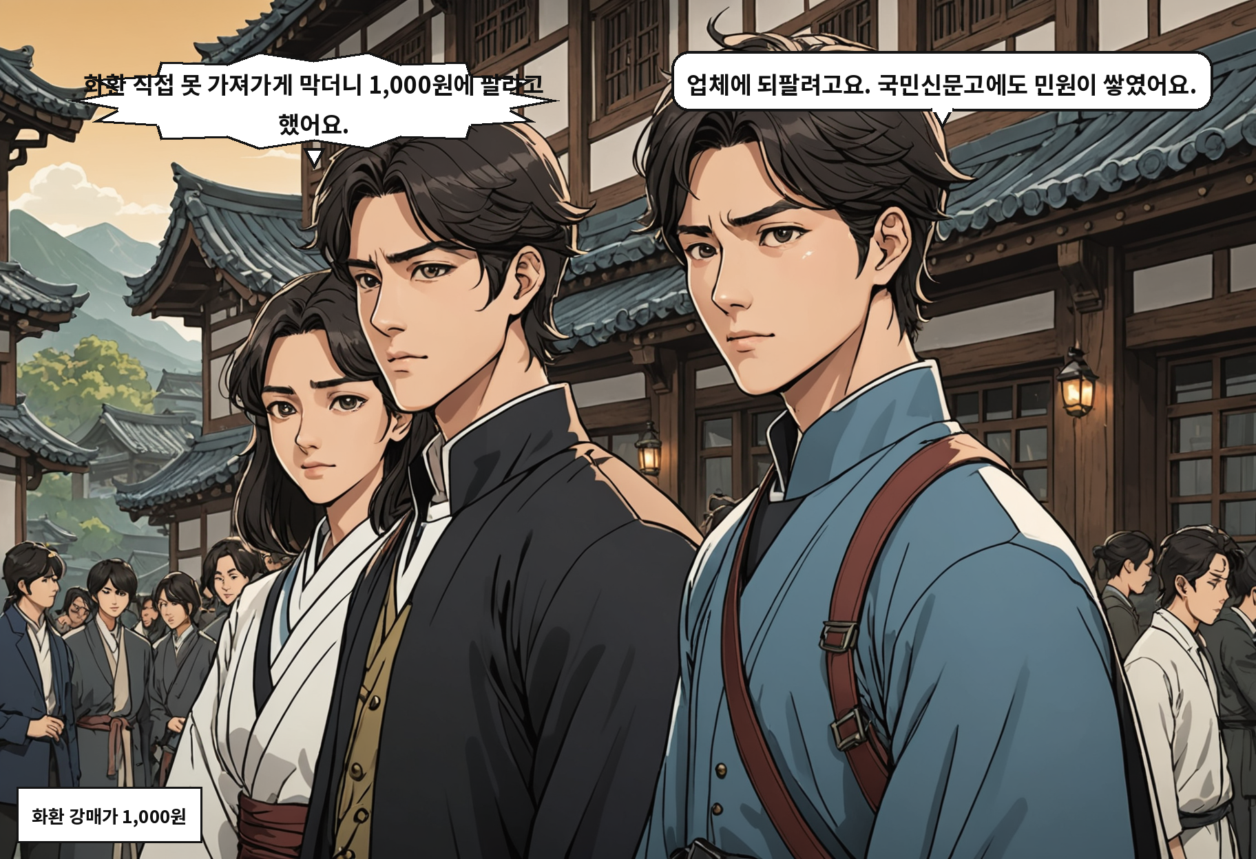 A: 화환 직접 못 가져가게 막더니 1,000원에 팔라고 했어요. B: 업체에 되팔려고요. 국민신문고에도 민원이 쌓였어요.