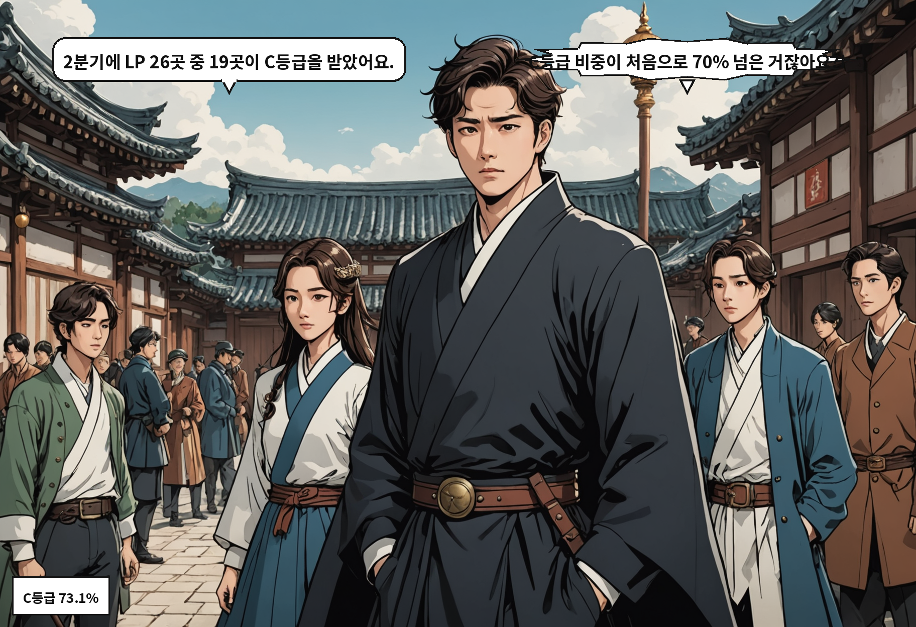 A: 2분기에 LP 26곳 중 19곳이 C등급을 받았어요. B: C등급 비중이 처음으로 70% 넘은 거잖아요?!