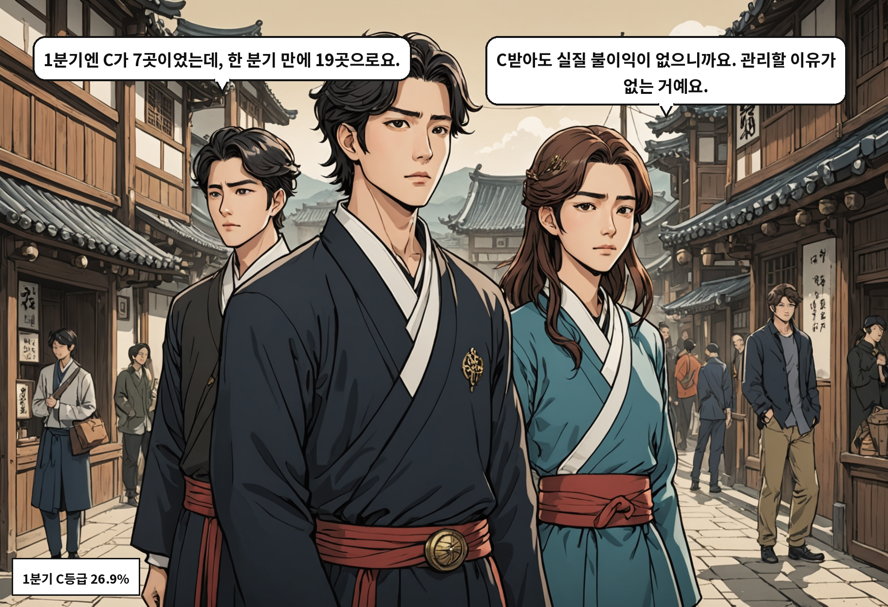 B: 1분기엔 C가 7곳이었는데, 한 분기 만에 19곳으로요. A: C받아도 실질 불이익이 없으니까요. 관리할 이유가 없는 거예요.