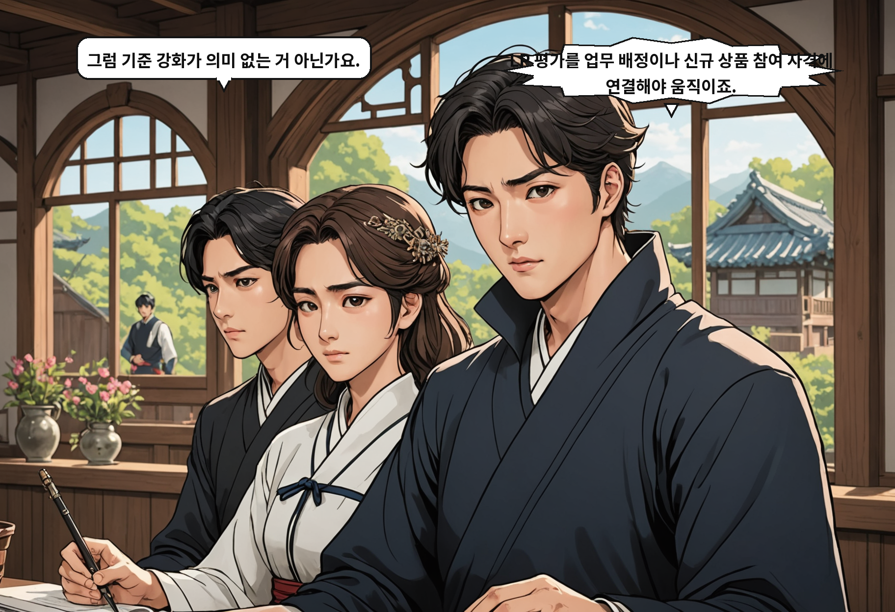 B: 그럼 기준 강화가 의미 없는 거 아닌가요. A: LP 평가를 업무 배정이나 신규 상품 참여 자격에 연결해야 움직이죠.