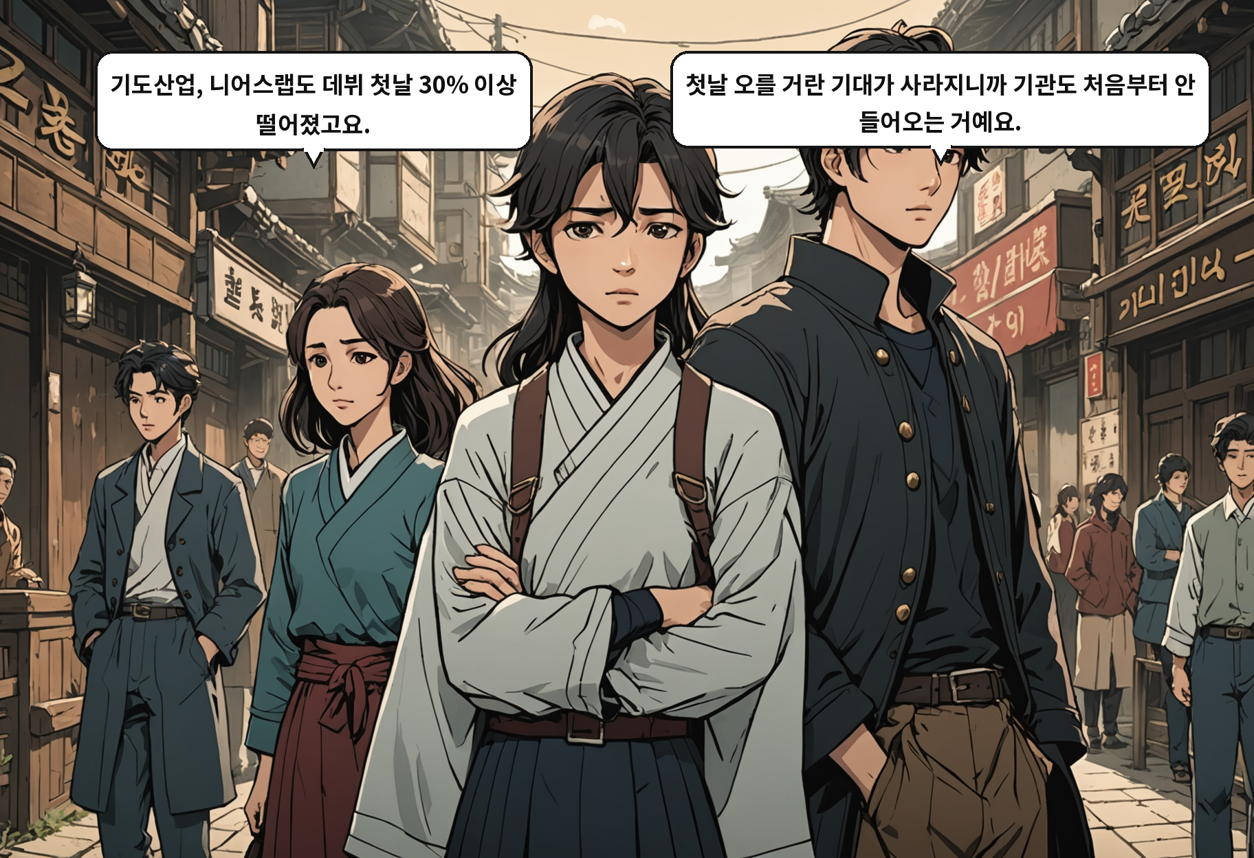 B: 기도산업, 니어스랩도 데뷔 첫날 30% 이상 떨어졌고요. A: 첫날 오를 거란 기대가 사라지니까 기관도 처음부터 안 들어오는 거예요.