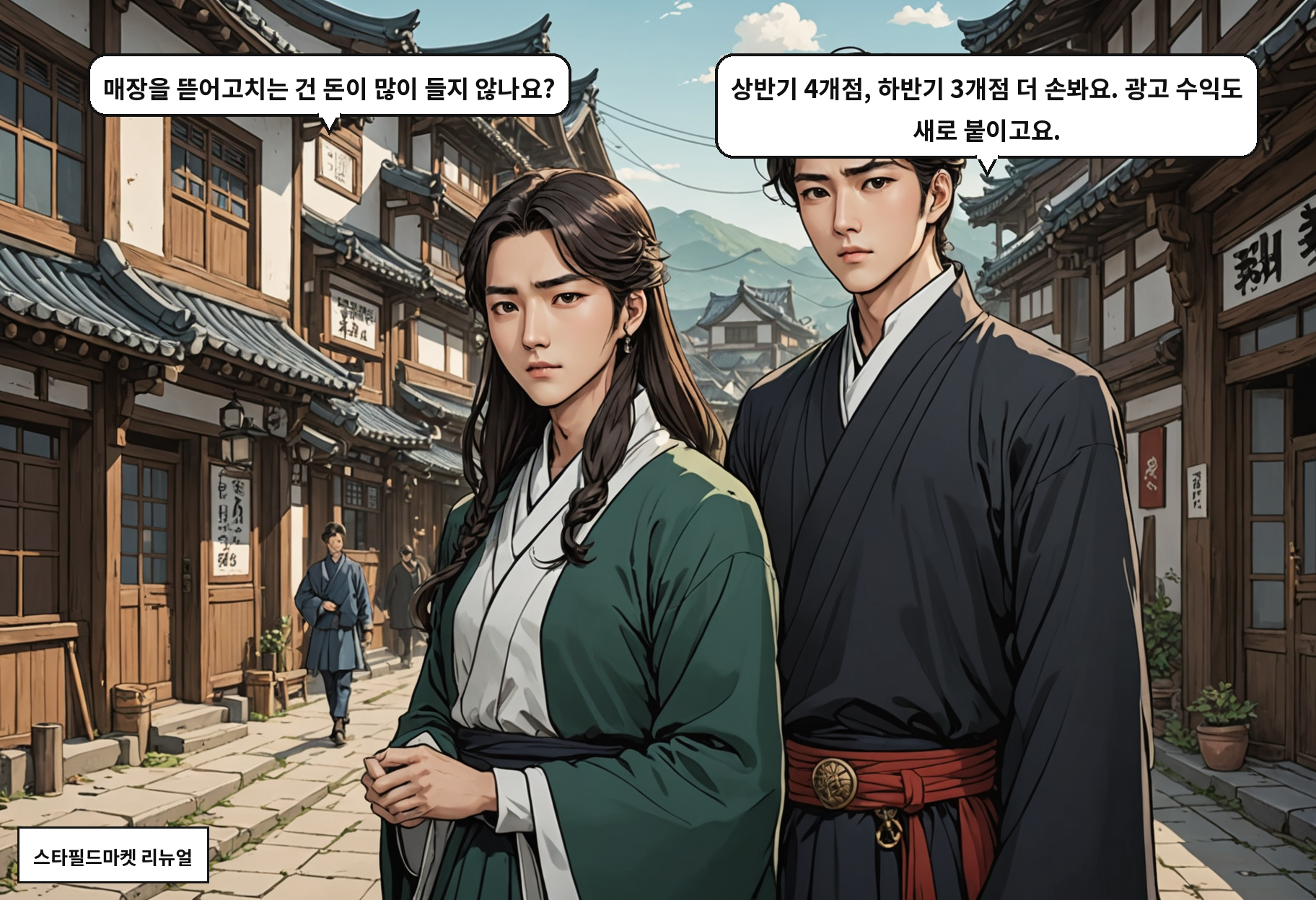 A: 매장을 뜯어고치는 건 돈이 많이 들지 않나요? B: 상반기 4개점, 하반기 3개점 더 손봐요. 광고 수익도 새로 붙이고요.