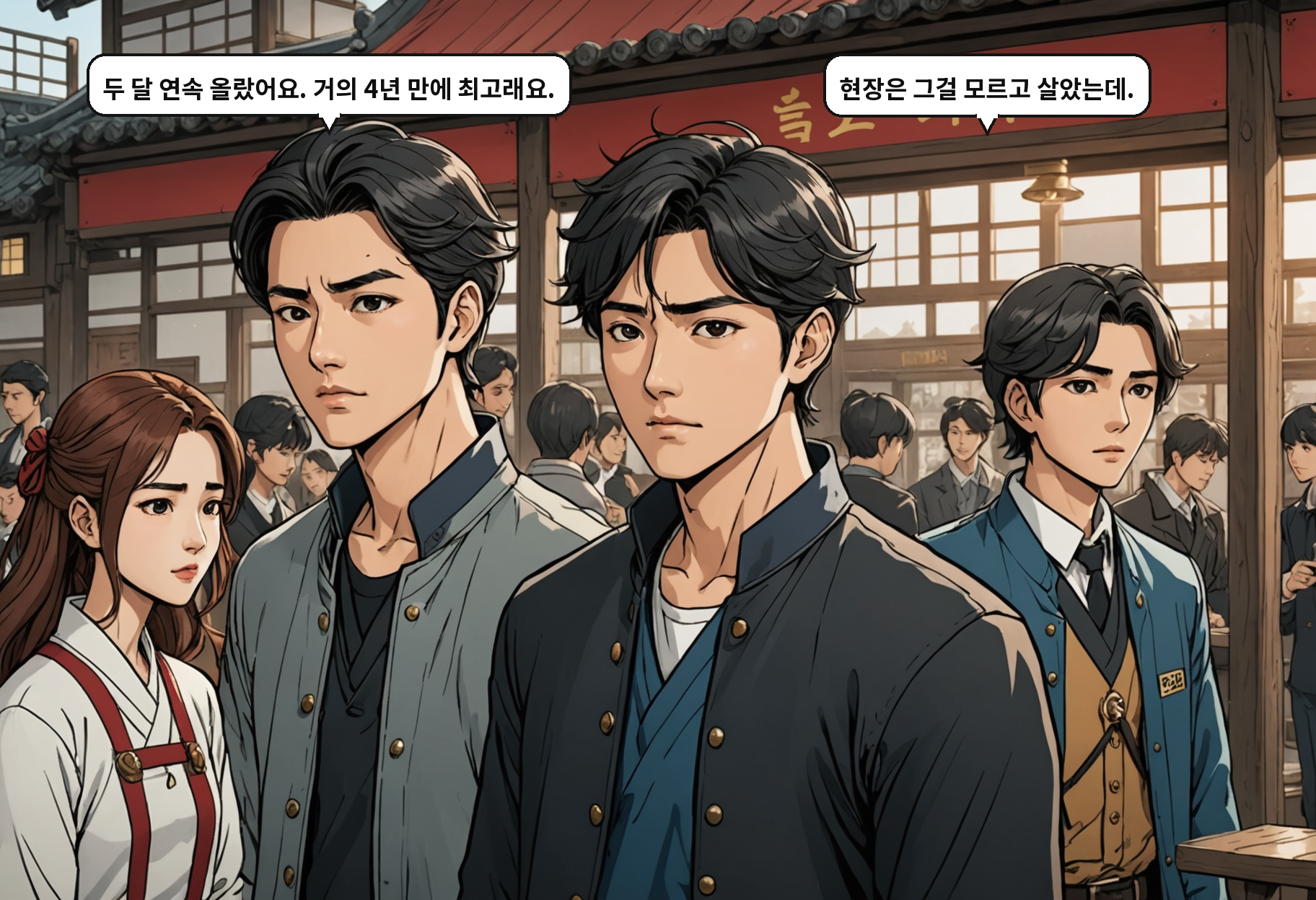 A: 두 달 연속 올랐어요. 거의 4년 만에 최고래요. B: 현장은 그걸 모르고 살았는데.