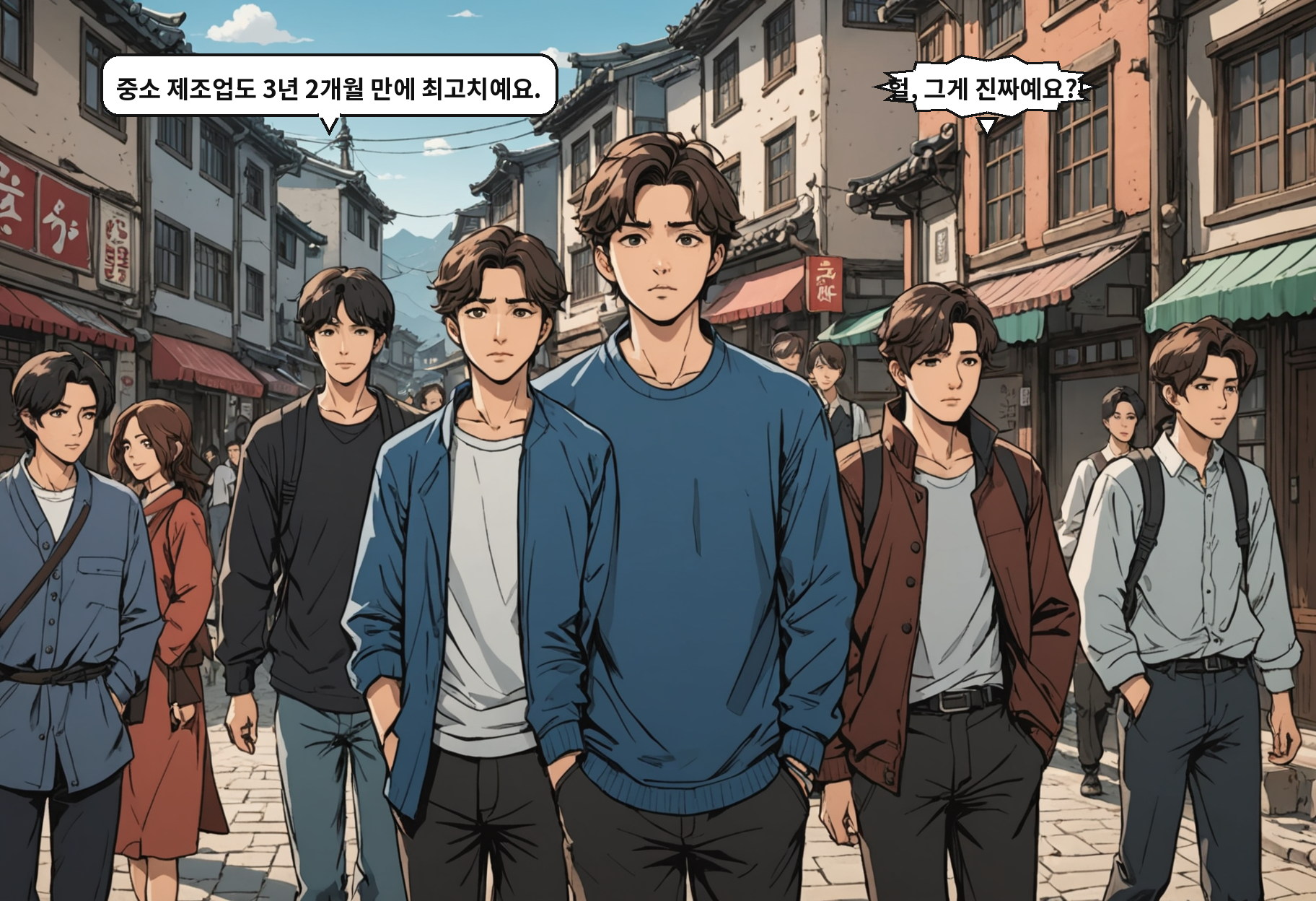 A: 중소 제조업도 3년 2개월 만에 최고치예요. B: 헐, 그게 진짜예요?!