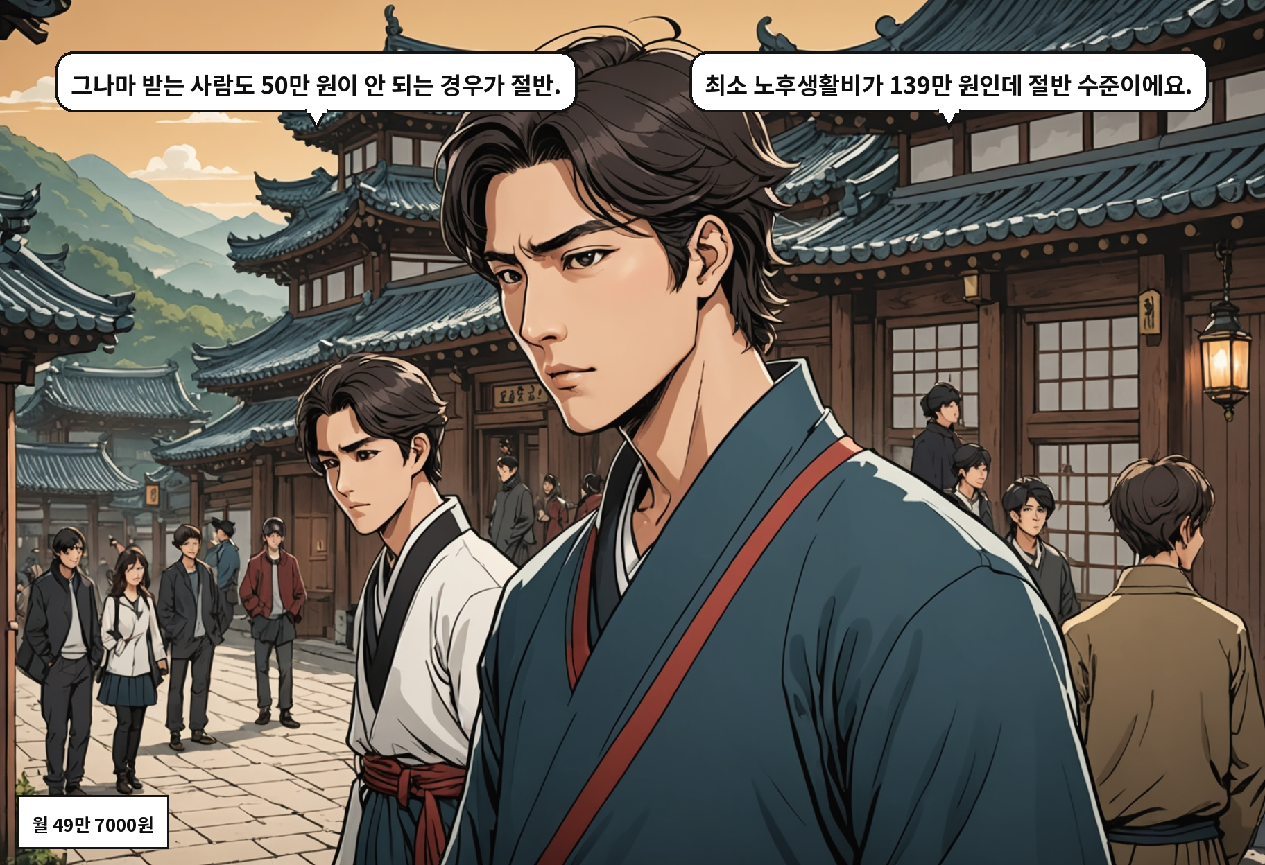 B: 그나마 받는 사람도 50만 원이 안 되는 경우가 절반. A: 최소 노후생활비가 139만 원인데 절반 수준이에요.