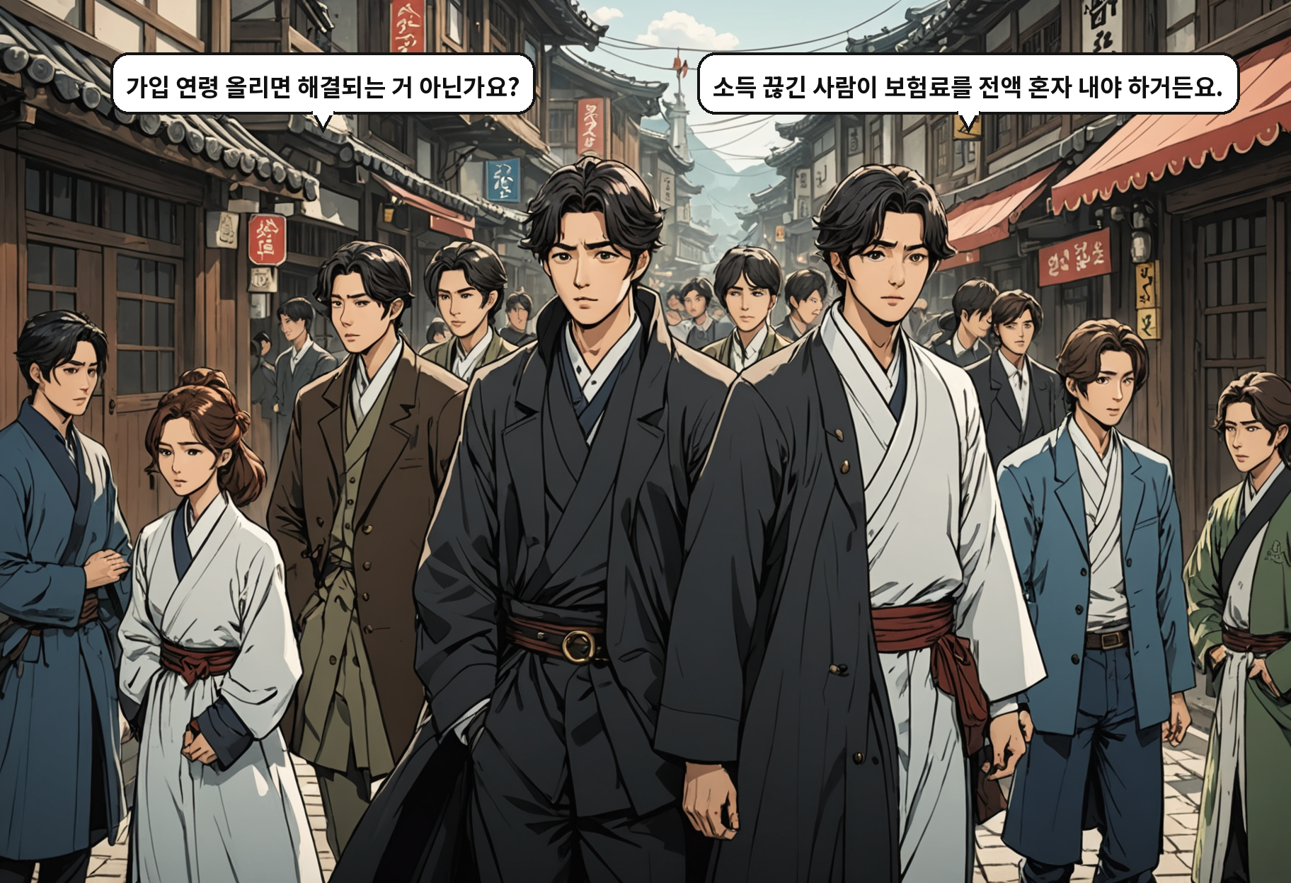 B: 가입 연령 올리면 해결되는 거 아닌가요? A: 소득 끊긴 사람이 보험료를 전액 혼자 내야 하거든요.