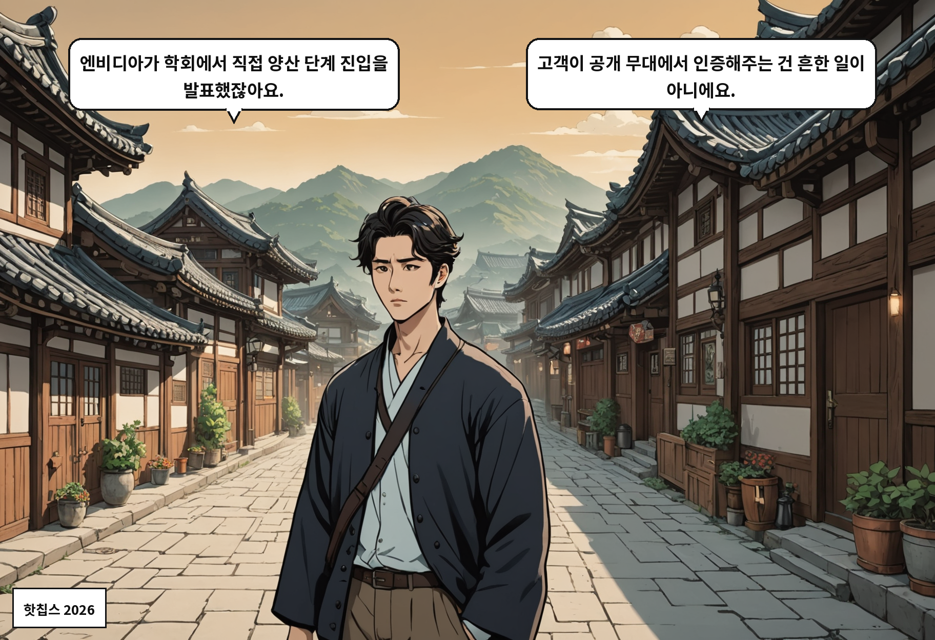 A: 엔비디아가 학회에서 직접 양산 단계 진입을 발표했잖아요. B: 고객이 공개 무대에서 인증해주는 건 흔한 일이 아니에요.