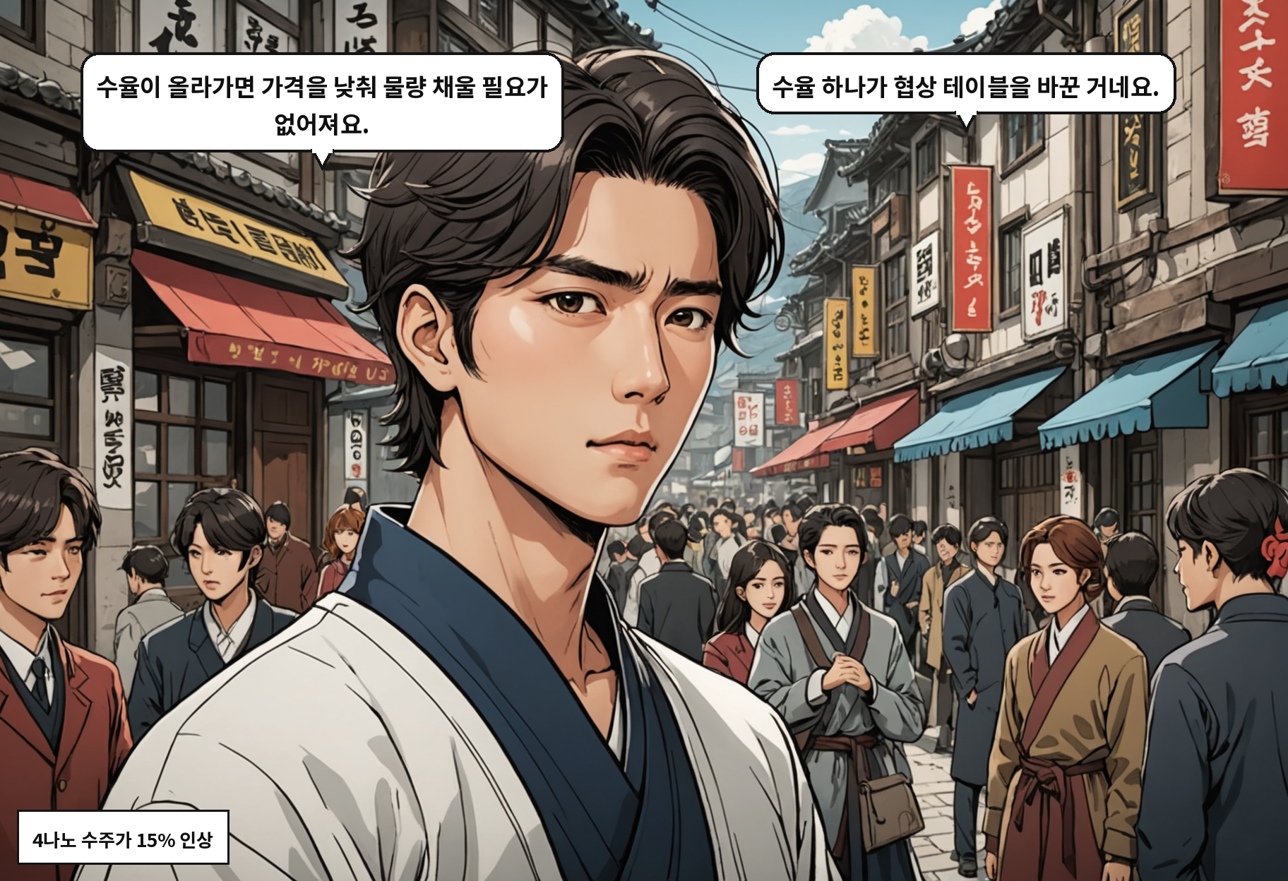 B: 수율이 올라가면 가격을 낮춰 물량 채울 필요가 없어져요. A: 수율 하나가 협상 테이블을 바꾼 거네요.