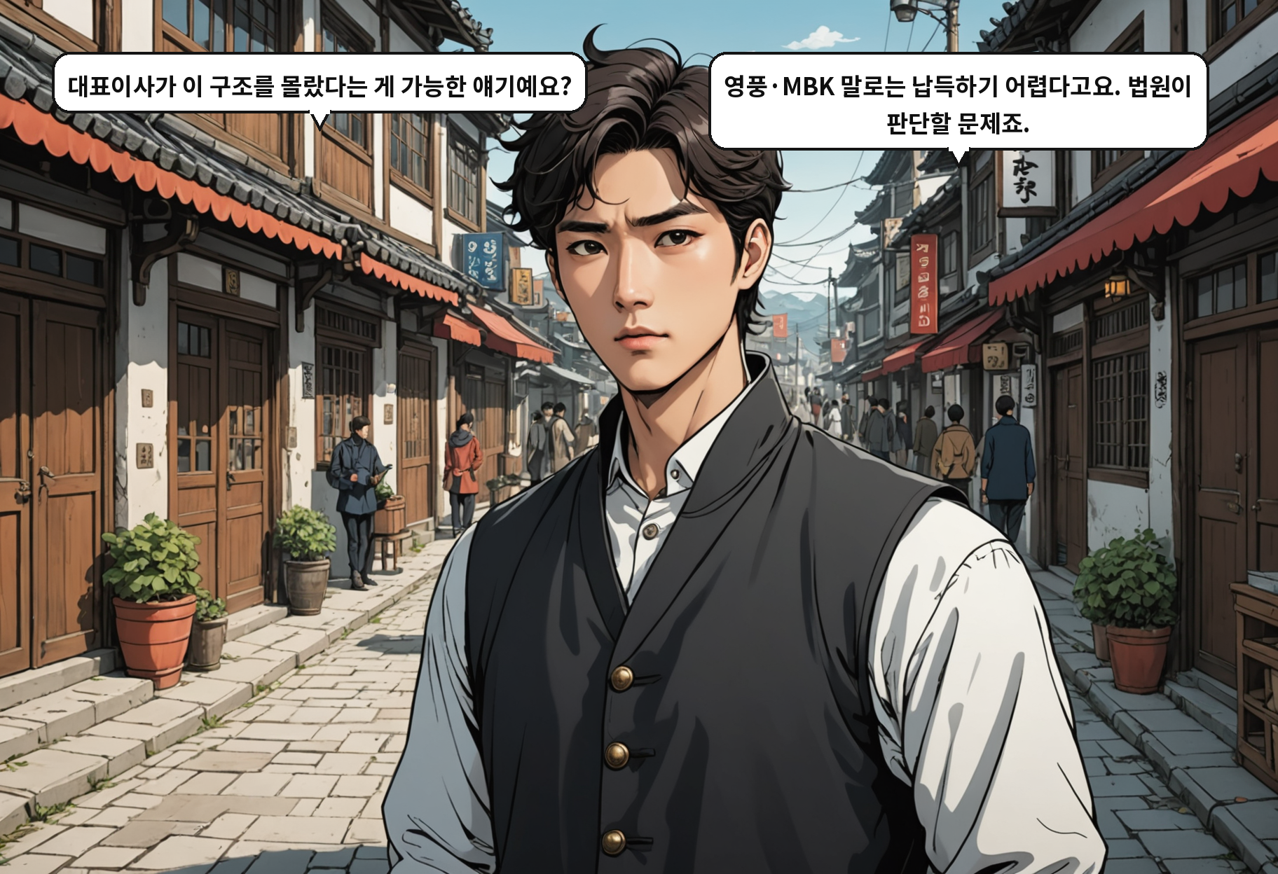 A: 대표이사가 이 구조를 몰랐다는 게 가능한 얘기예요? B: 영풍·MBK 말로는 납득하기 어렵다고요. 법원이 판단할 문제죠.