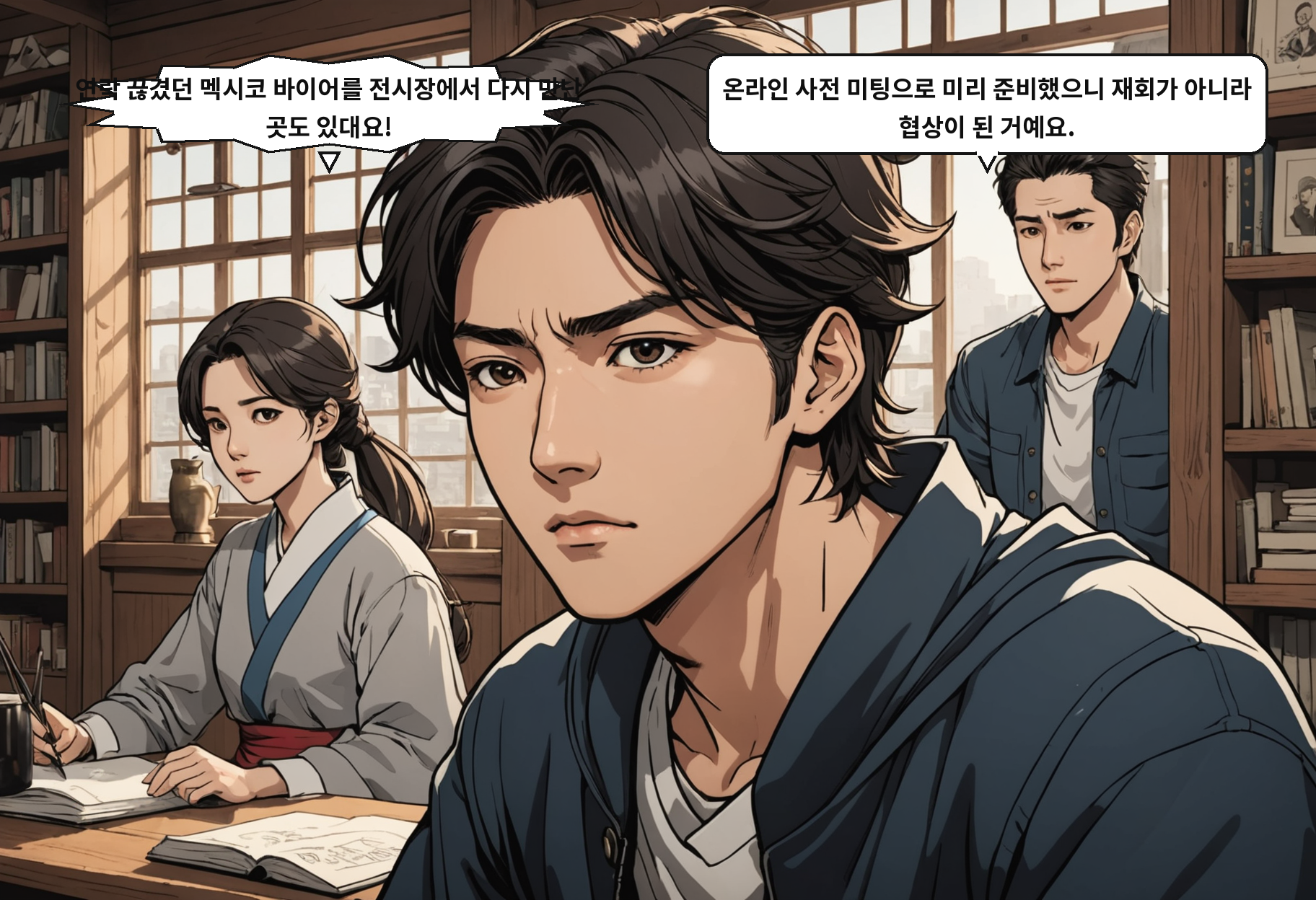 A: 연락 끊겼던 멕시코 바이어를 전시장에서 다시 만난 곳도 있대요! B: 온라인 사전 미팅으로 미리 준비했으니 재회가 아니라 협상이 된 거예요.