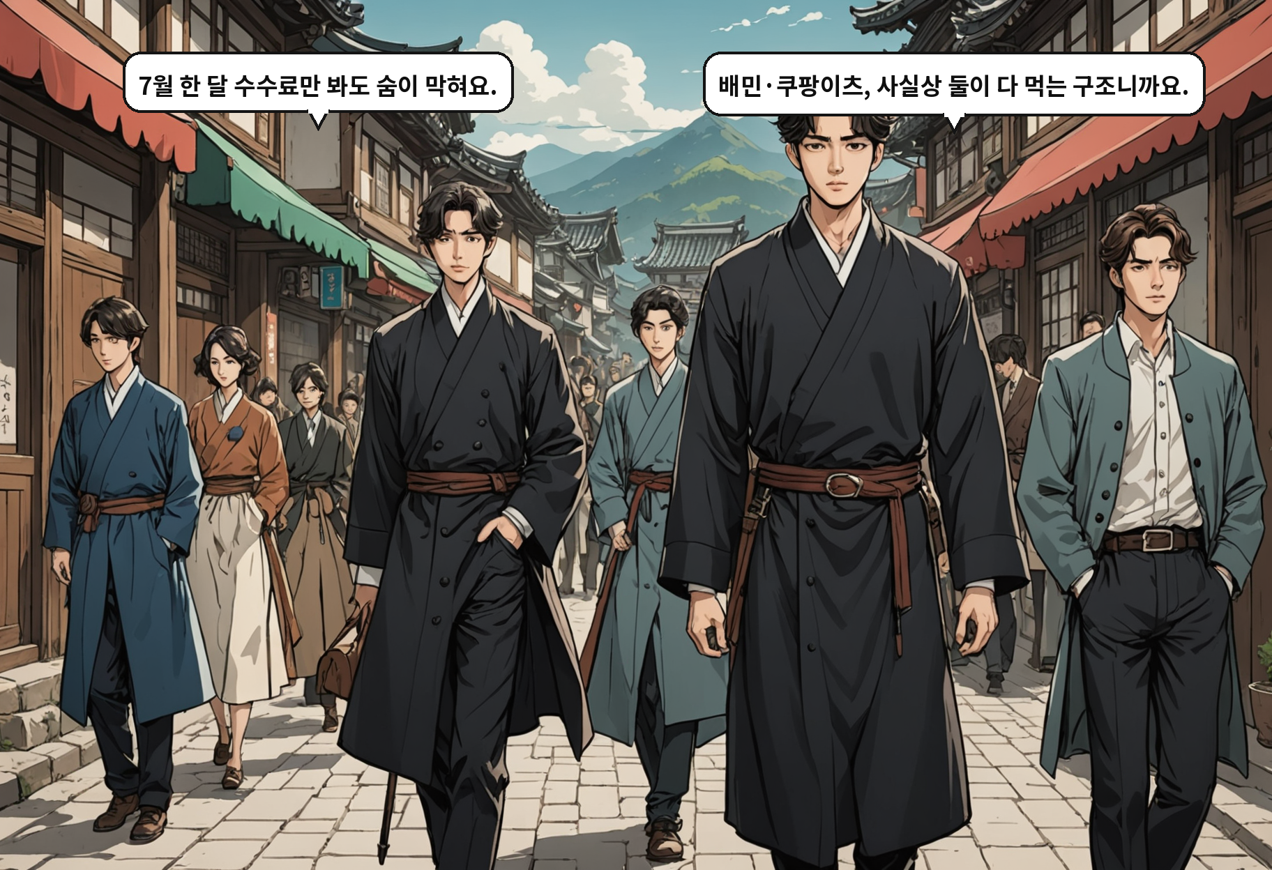 A: 7월 한 달 수수료만 봐도 숨이 막혀요. B: 배민·쿠팡이츠, 사실상 둘이 다 먹는 구조니까요.