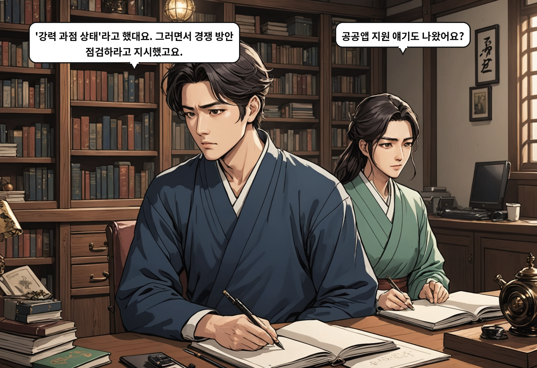 B: '강력 과점 상태'라고 했대요. 그러면서 경쟁 방안 점검하라고 지시했고요. A: 공공앱 지원 얘기도 나왔어요?