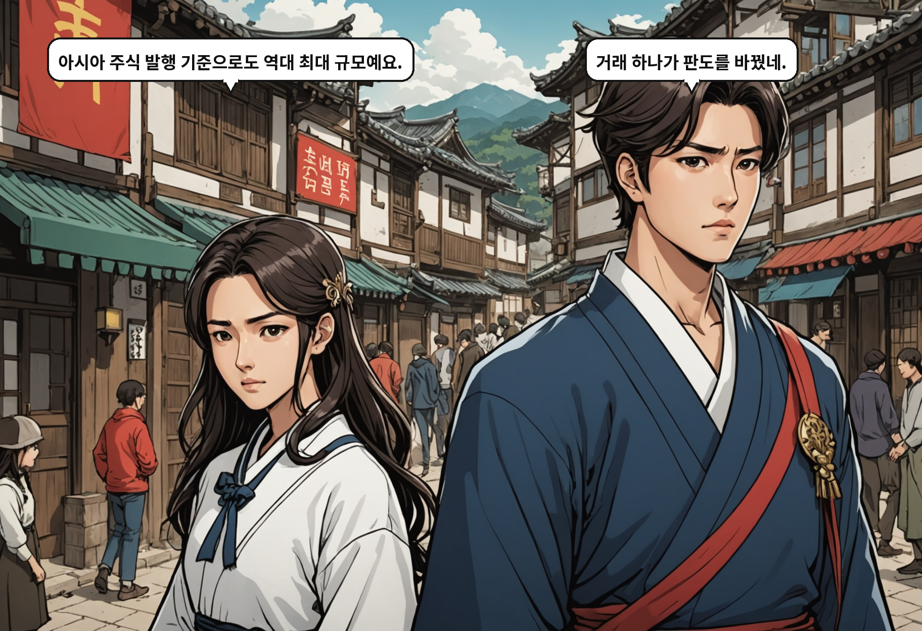 A: 아시아 주식 발행 기준으로도 역대 최대 규모예요. B: 거래 하나가 판도를 바꿨네.