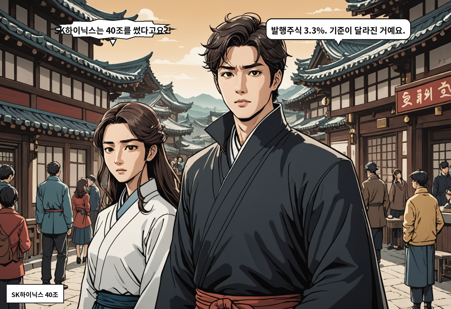 B: SK하이닉스는 40조를 썼다고요?! A: 발행주식 3.3%. 기준이 달라진 거예요.