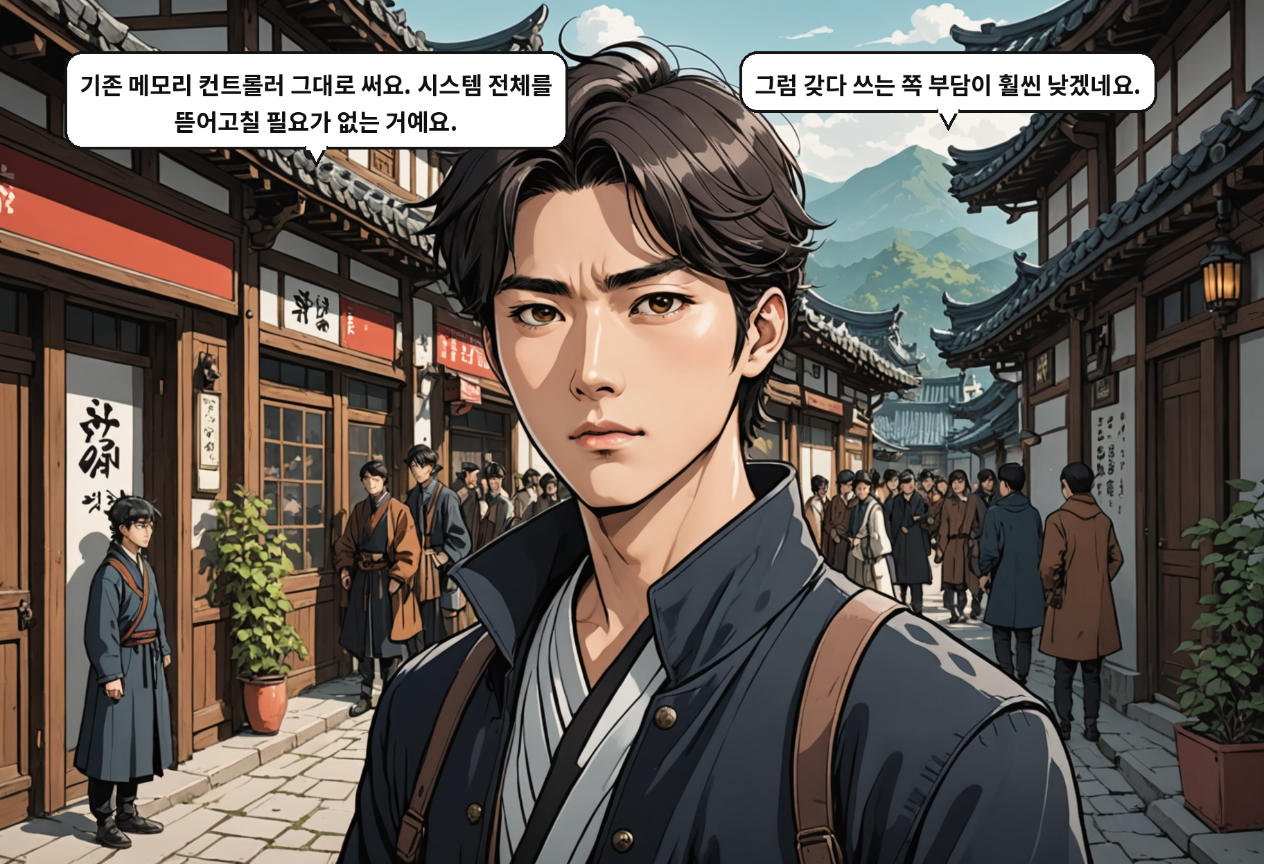 B: 기존 메모리 컨트롤러 그대로 써요. 시스템 전체를 뜯어고칠 필요가 없는 거예요. A: 그럼 갖다 쓰는 쪽 부담이 훨씬 낮겠네요.
