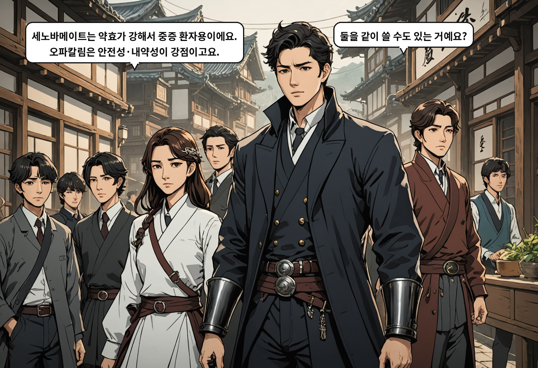 A: 세노바메이트는 약효가 강해서 중증 환자용이에요. 오파칼림은 안전성·내약성이 강점이고요. B: 둘을 같이 쓸 수도 있는 거예요?