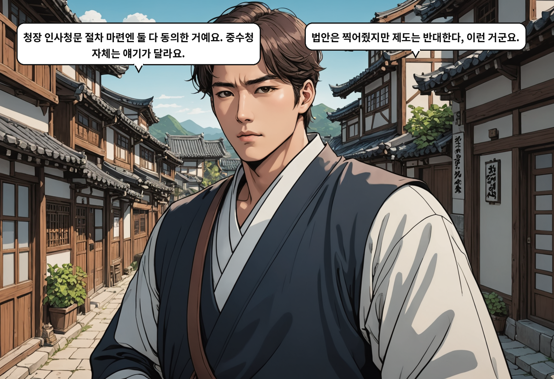 A: 청장 인사청문 절차 마련엔 둘 다 동의한 거예요. 중수청 자체는 얘기가 달라요. B: 법안은 찍어줬지만 제도는 반대한다, 이런 거군요.