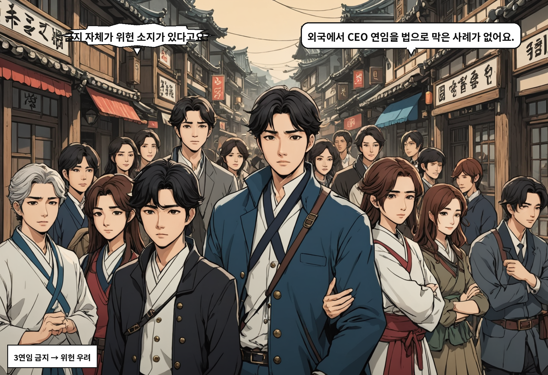 A: 금지 자체가 위헌 소지가 있다고요? B: 외국에서 CEO 연임을 법으로 막은 사례가 없어요.