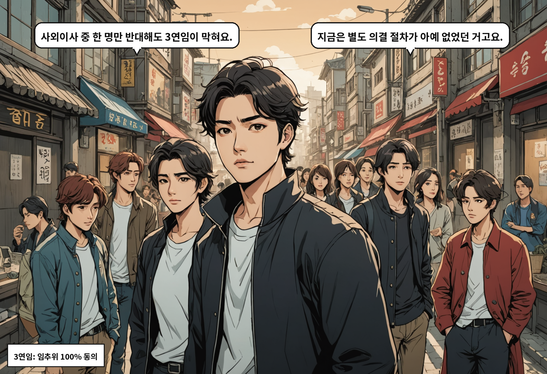 B: 사외이사 중 한 명만 반대해도 3연임이 막혀요. A: 지금은 별도 의결 절차가 아예 없었던 거고요.