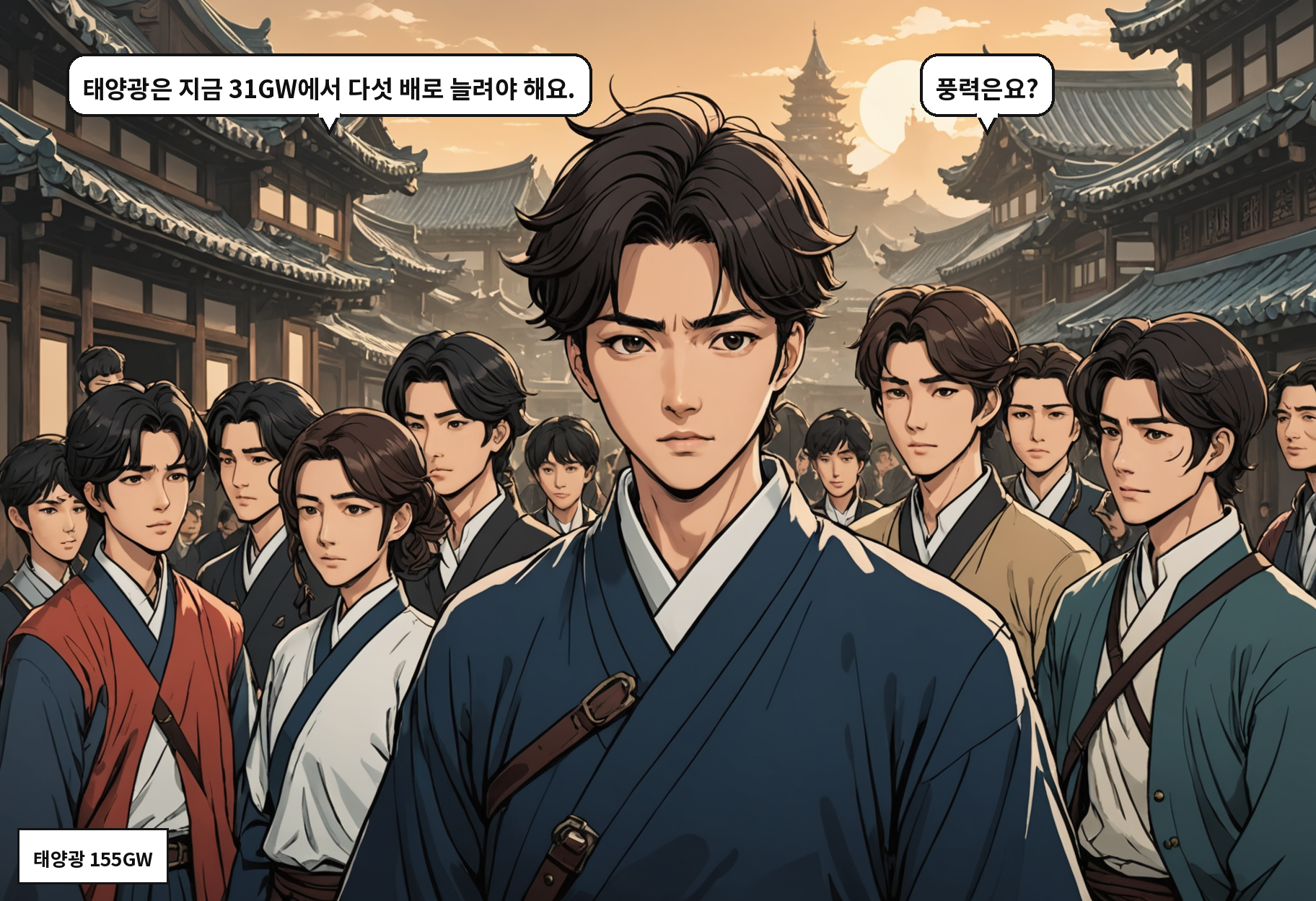 A: 태양광은 지금 31GW에서 다섯 배로 늘려야 해요. B: 풍력은요?